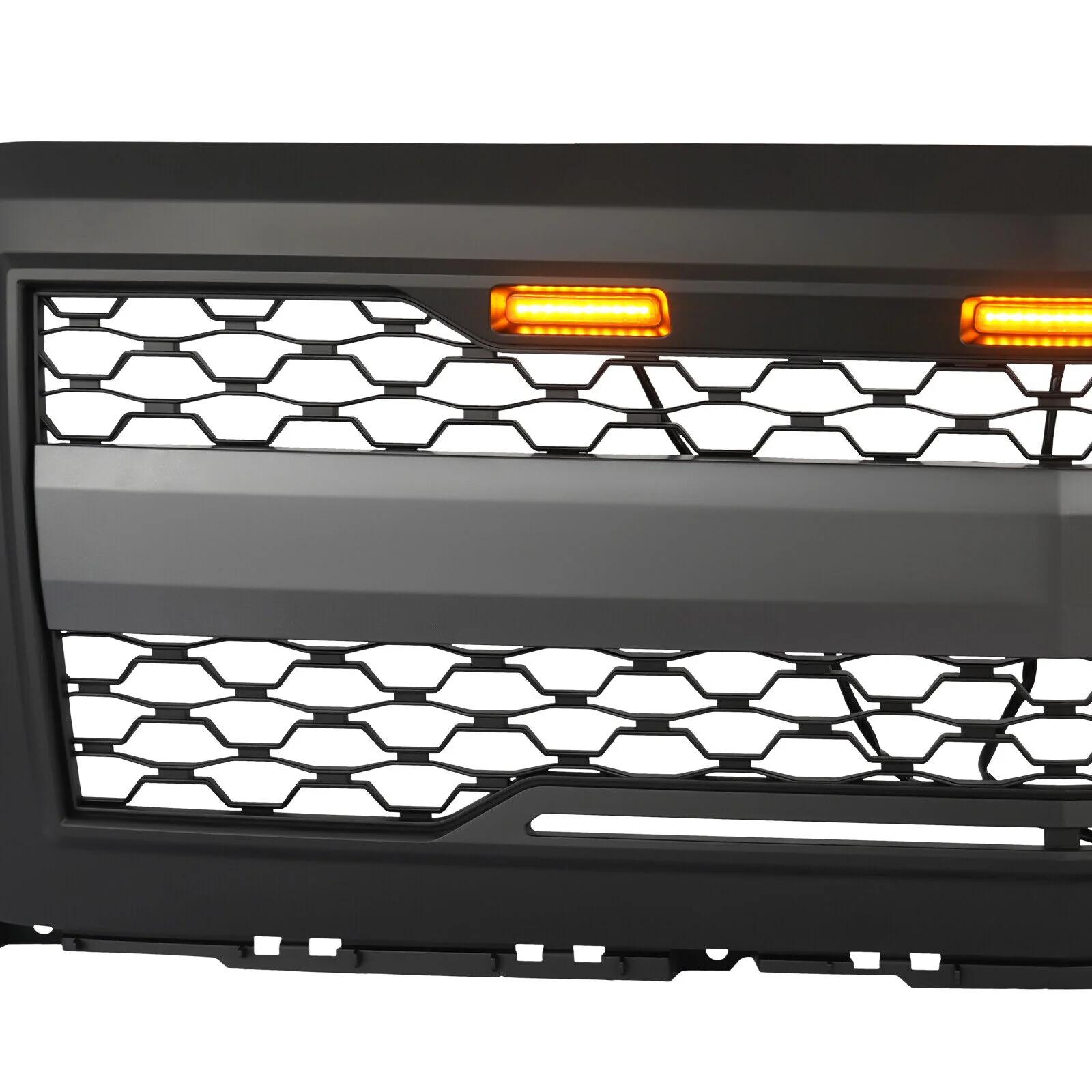Matte Black Front Bumper Grille w/ Signal DRL Light For 2014-2015 Chevy Silerado 1500 - Image 5