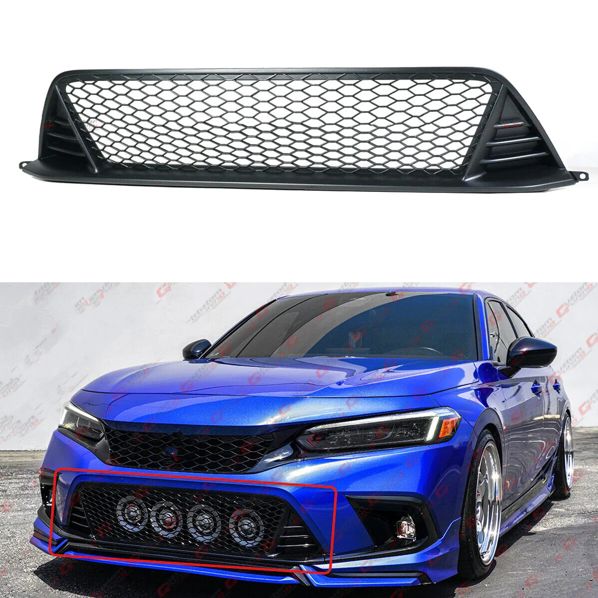 Matte Black Front Bumper Lower Grille Radiator For 2022-2024 Honda Civic Sedan & Hatchback