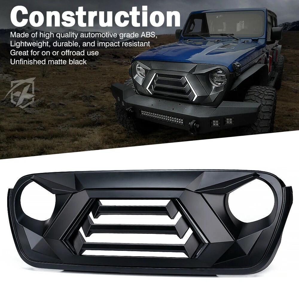 Matte Black Front Grill Grille LED Lights for Jeep Wrangler JL JT 2019-2023 - Image 4