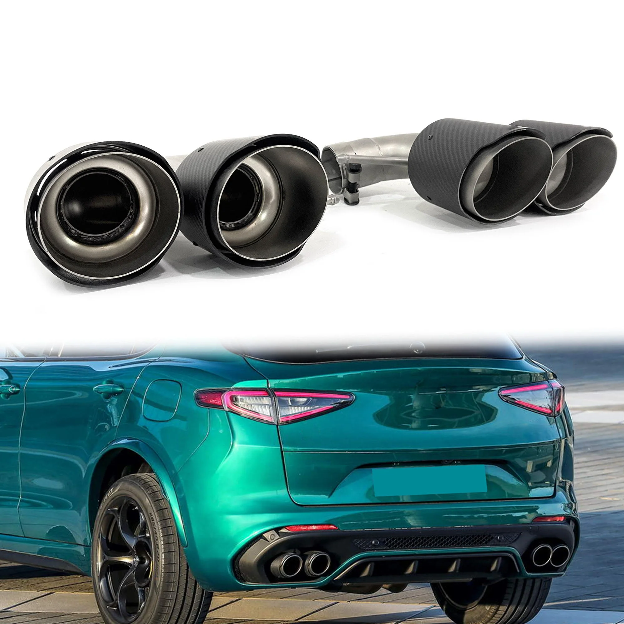 Matte Carbon Exhaust Tips Replacement for Alfa Romeo Stelvio Twin Dual Muffler Pipe