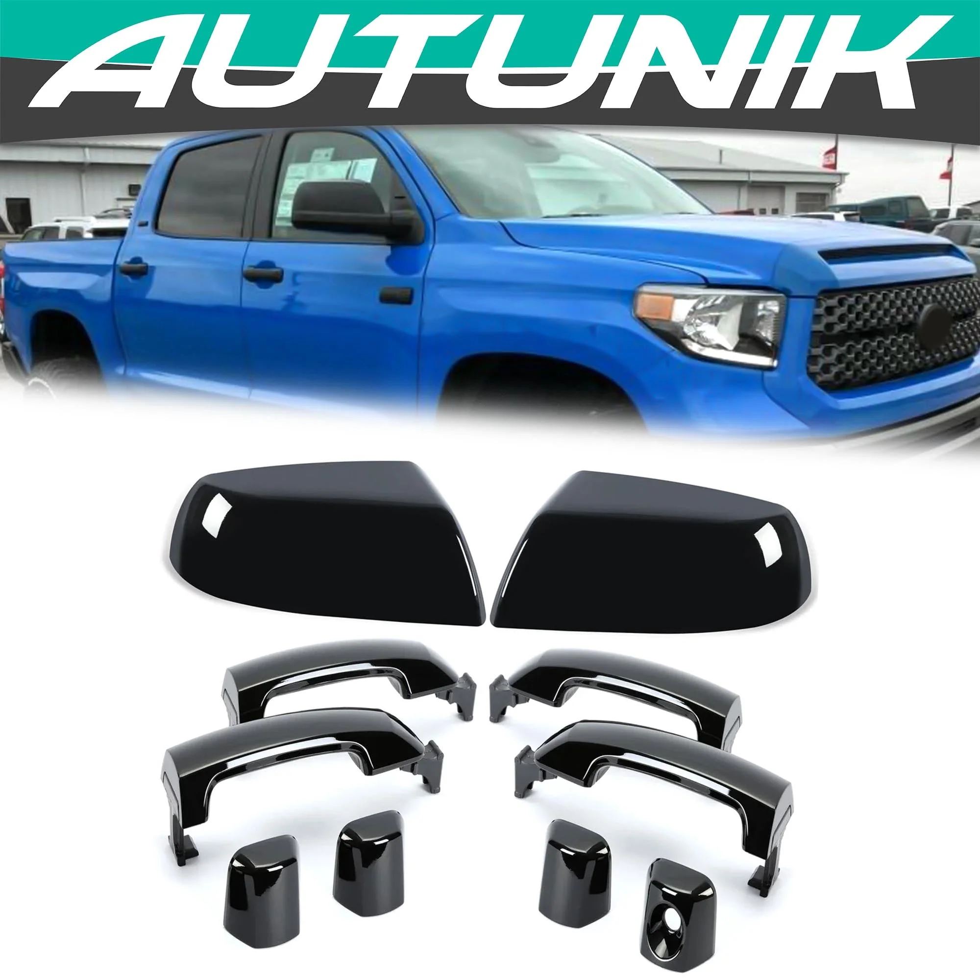 Glossy Black Mirror Cover Caps & Door Handle For Toyota Tundra Sequoia 2011-2019