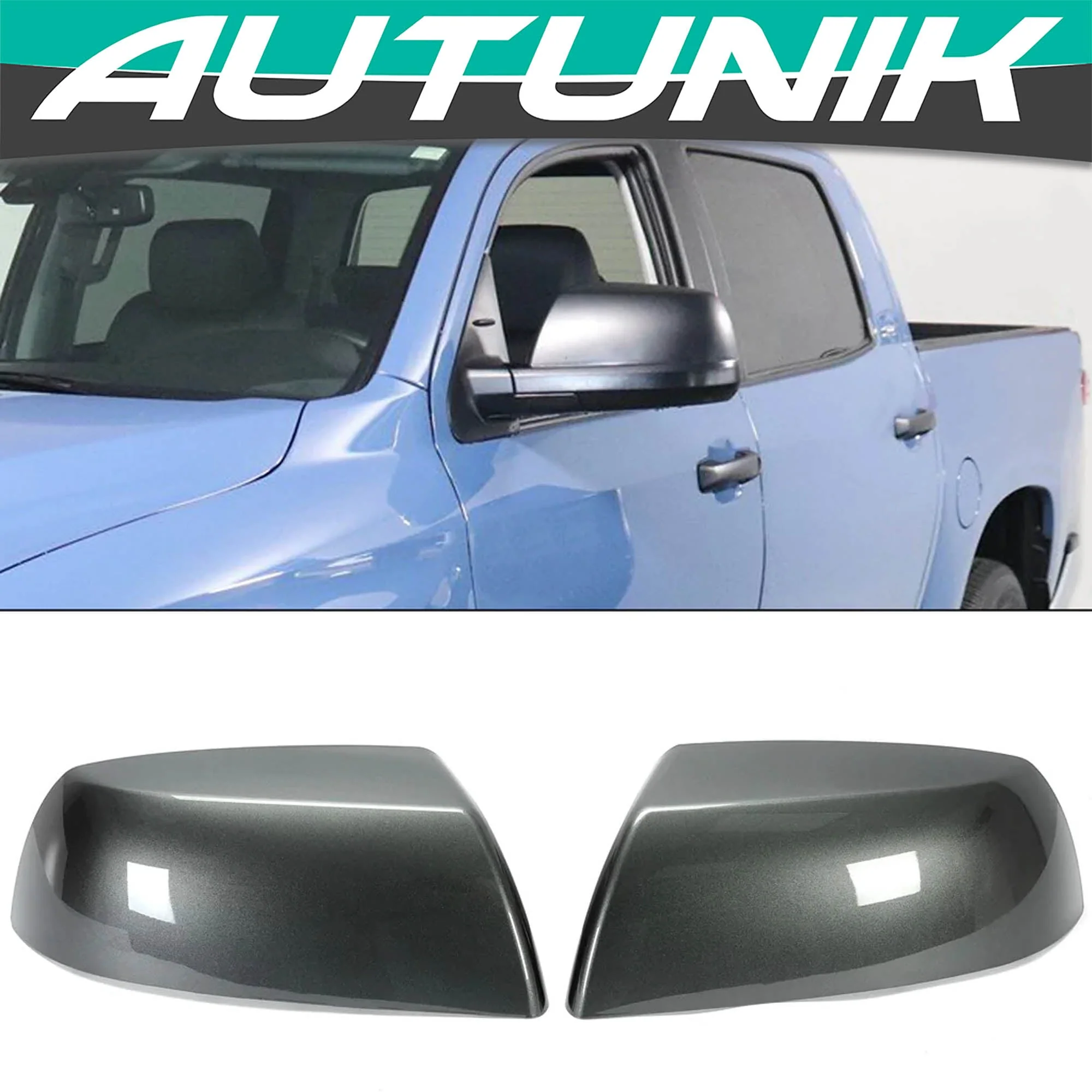 Pair Magnetic Gray Painted Mirror Caps Replacement for Toyota Tundra Sequoia 2011-2019