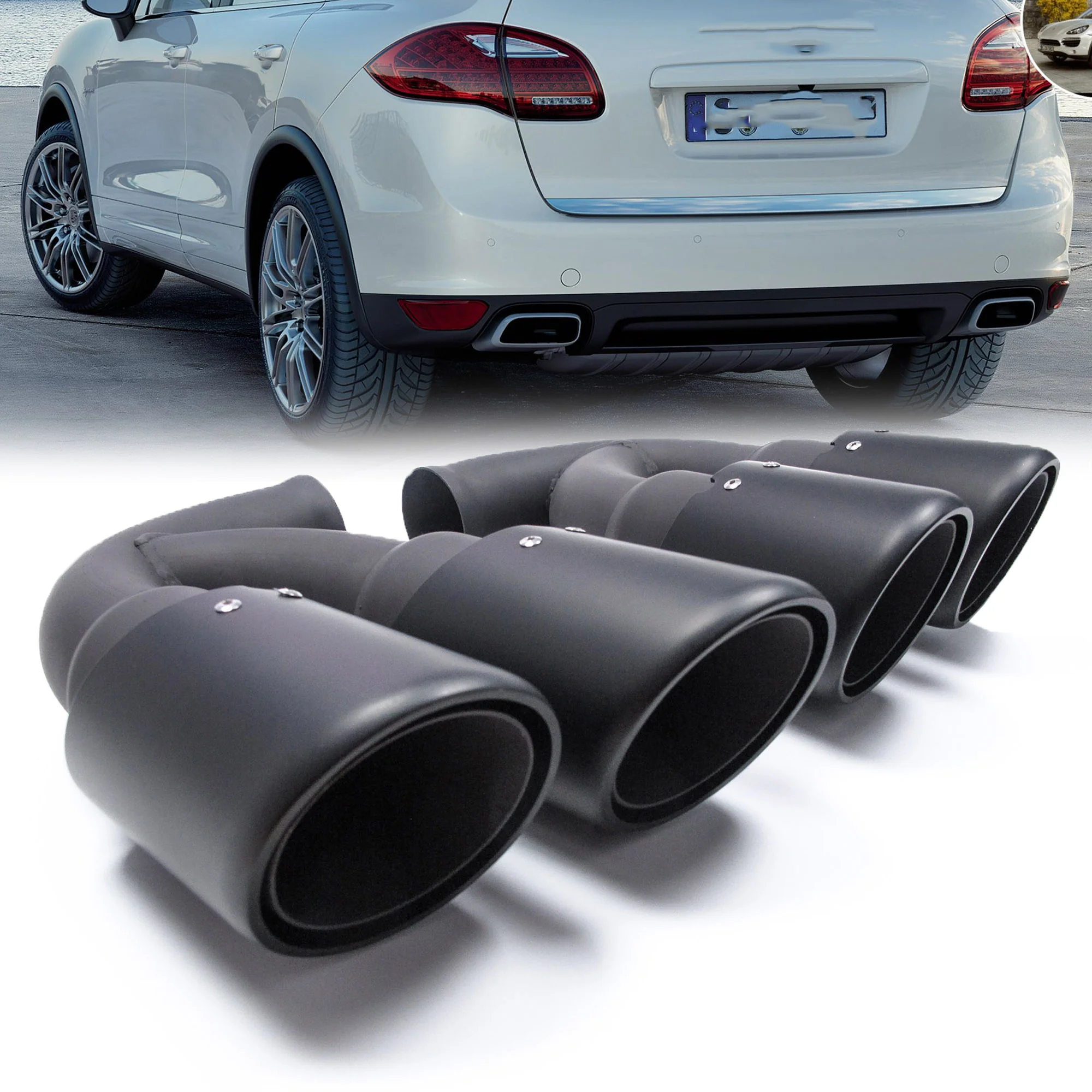 Matte Black Exhaust Tips For Porsche Cayenne 958.1 2011-2014 Short Pipe