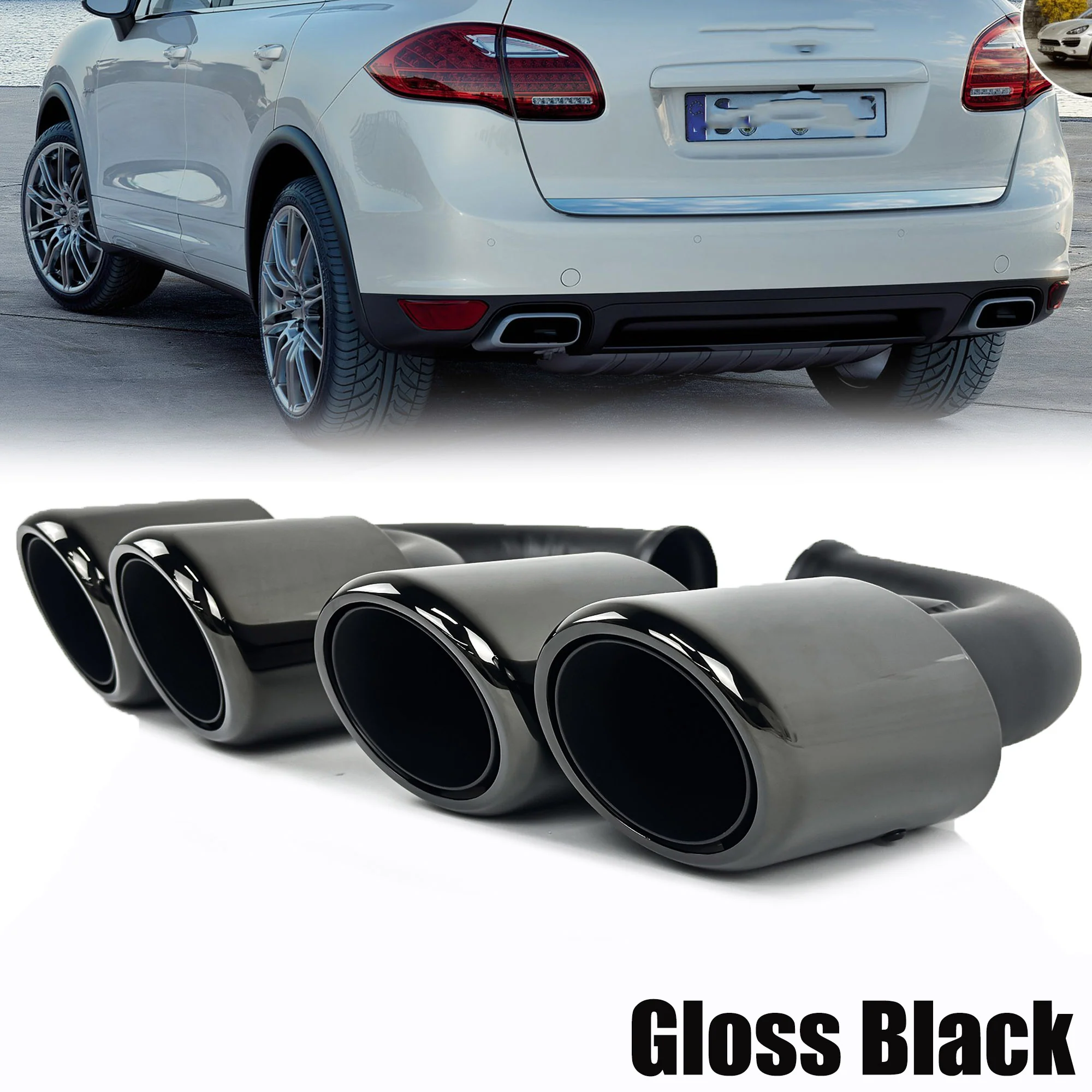 Gloss Black Exhaust Tips Pipes For Porsche 958.1 Cayenne 92A V8 2011-2014 Short Tailpipe