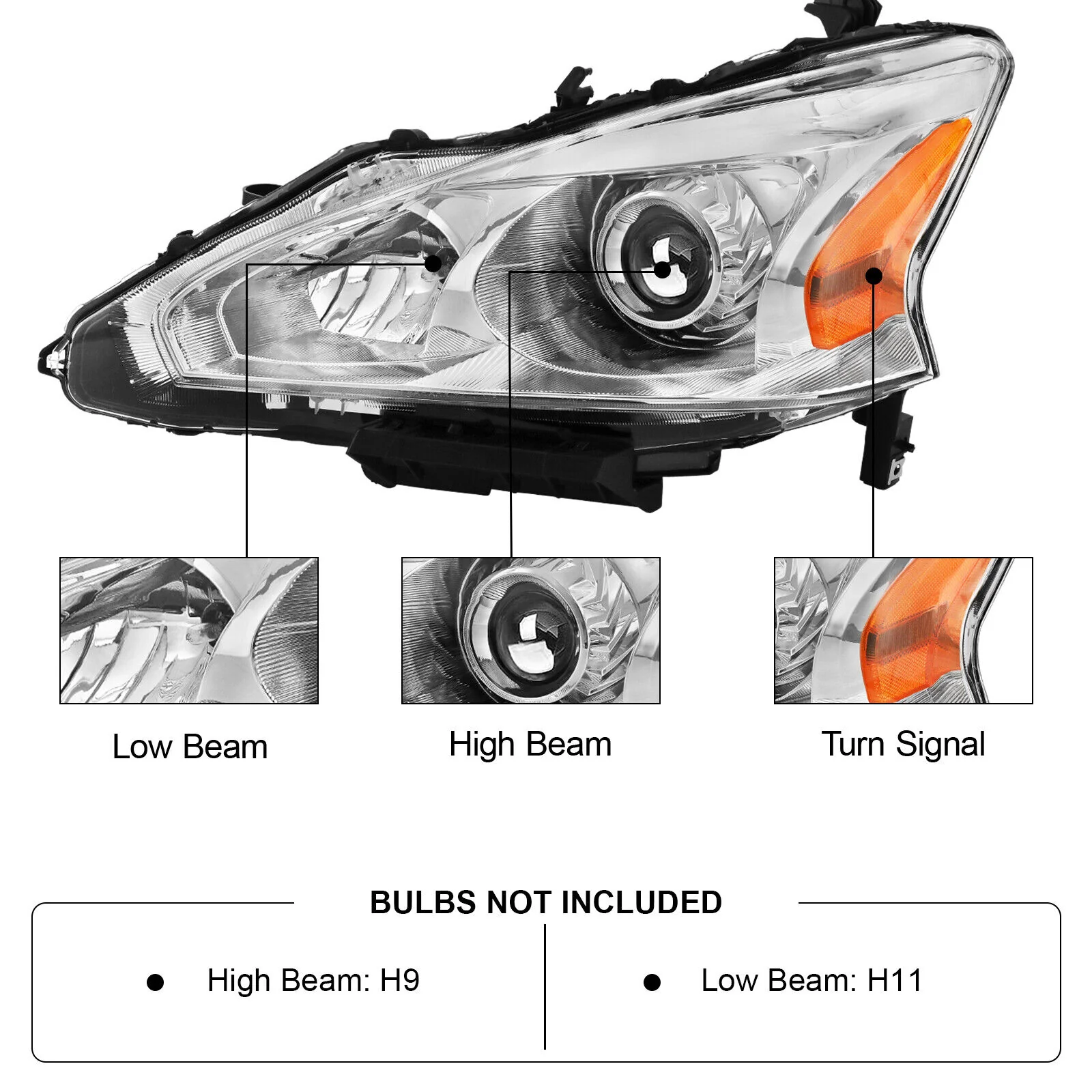 Pair Chrome Headlights Assembly For 2013-2015 Nissan Altima Sedan - Image 3