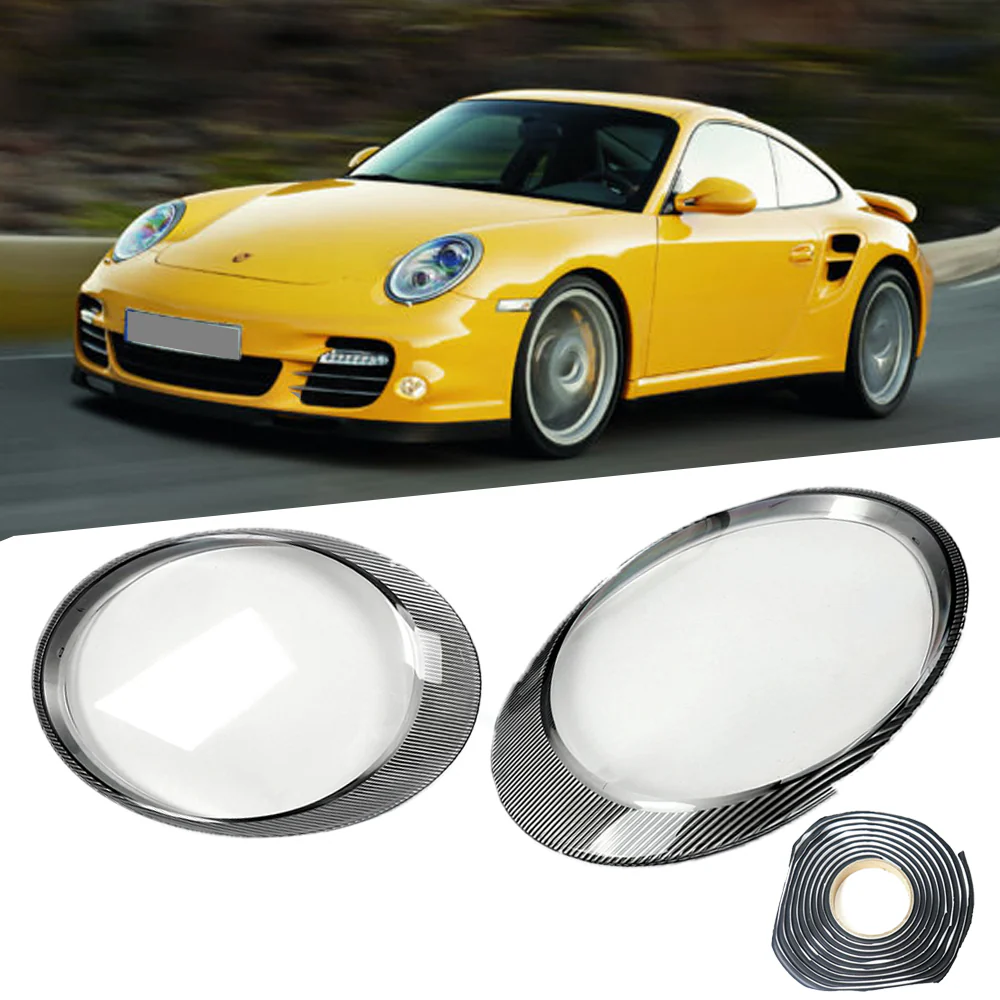 Pair Front Lampshade Headlight Lens Cover For Porsche 997 911 Carrera 2006-2012
