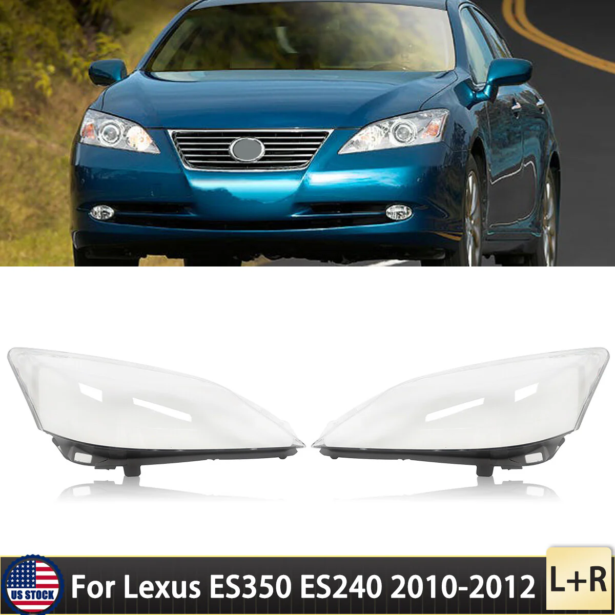 Pair Front Left & Right Headlight Lens Covers for Lexus ES350 ES240 2010–2012 - Image 2