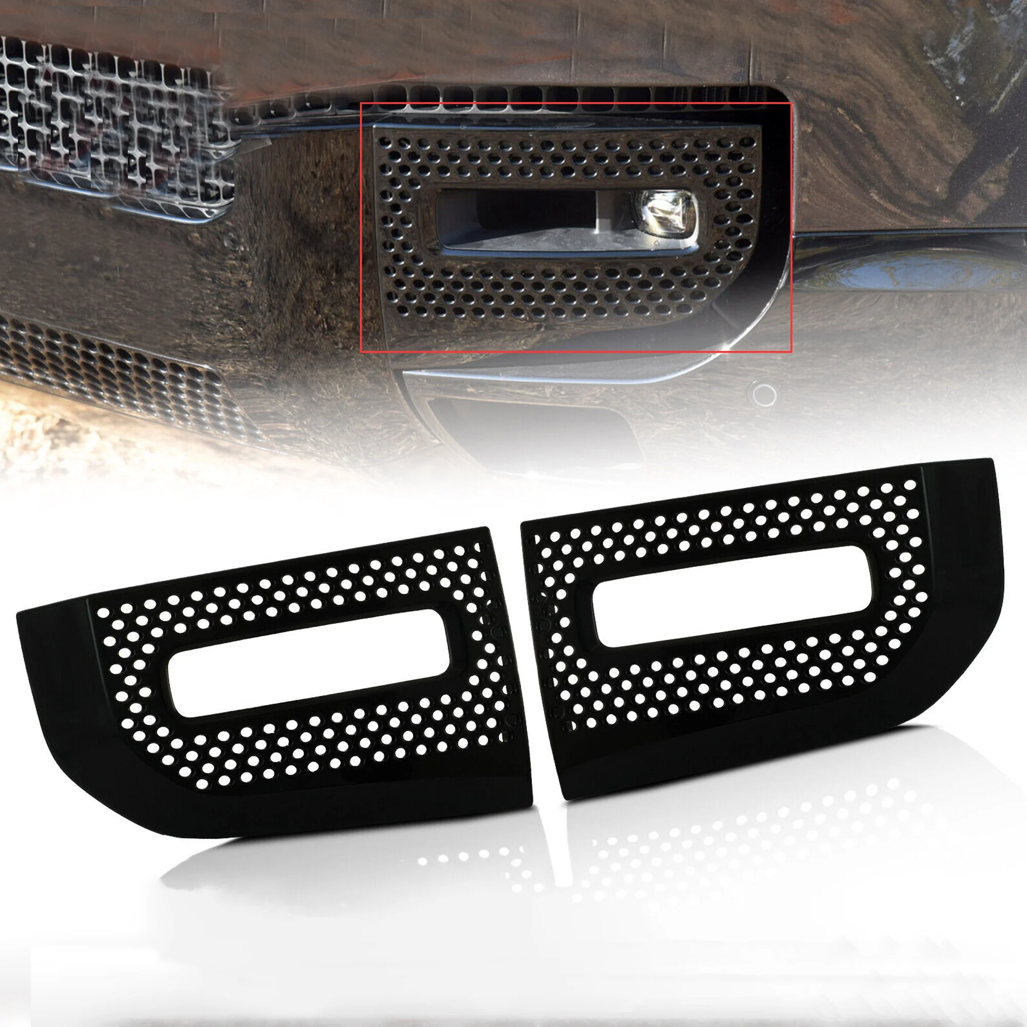 Pair Gloss Black Fog Light Grille Cover Trims For Land Rover Defender L663 90 110 130 2020+
