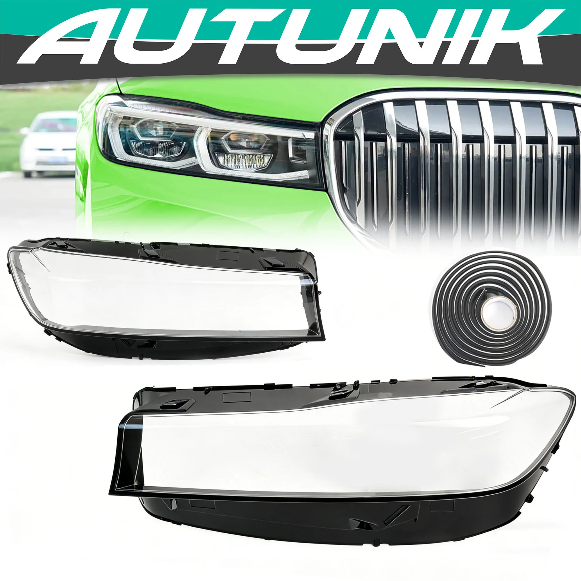 Pair Headlight Clear Lens Cover Shell For BMW 7 Series G11 G12 750Li 2019-22 LCI