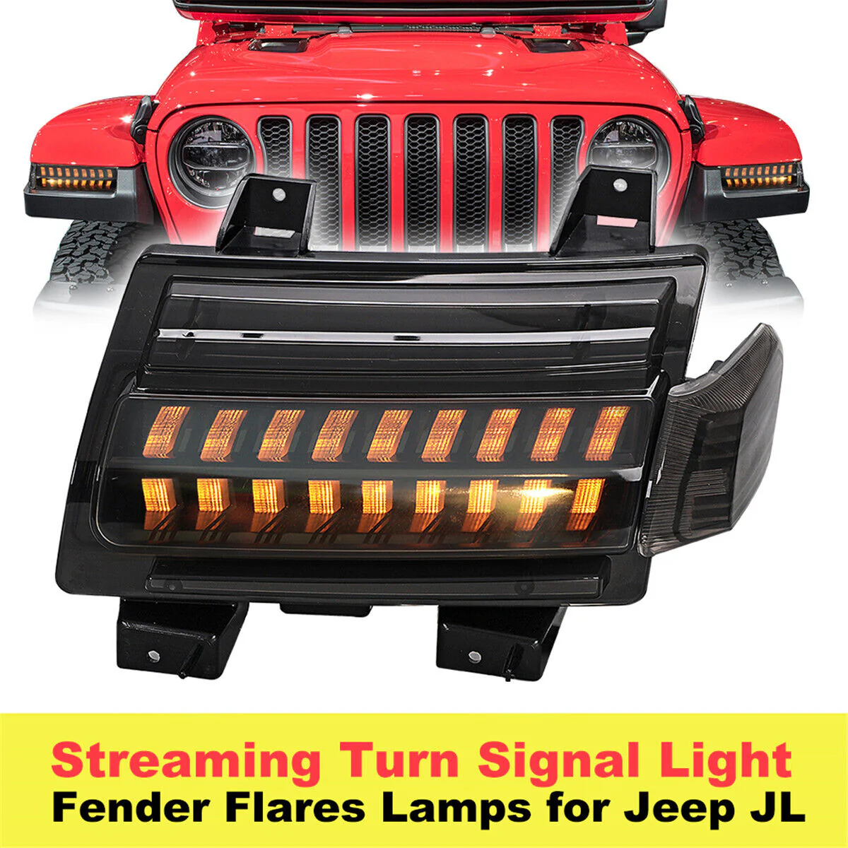 Pair LED Fender Lights for Jeep Wrangler JL 2018-2024 Sequential DRL Turn Signal - Image 2