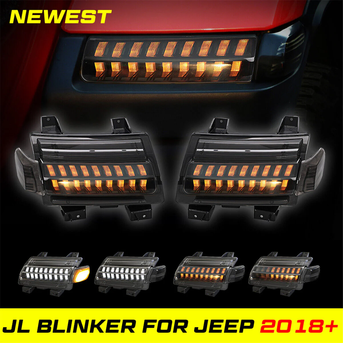 Pair LED Fender Lights for Jeep Wrangler JL 2018-2024 Sequential DRL Turn Signal - Image 3