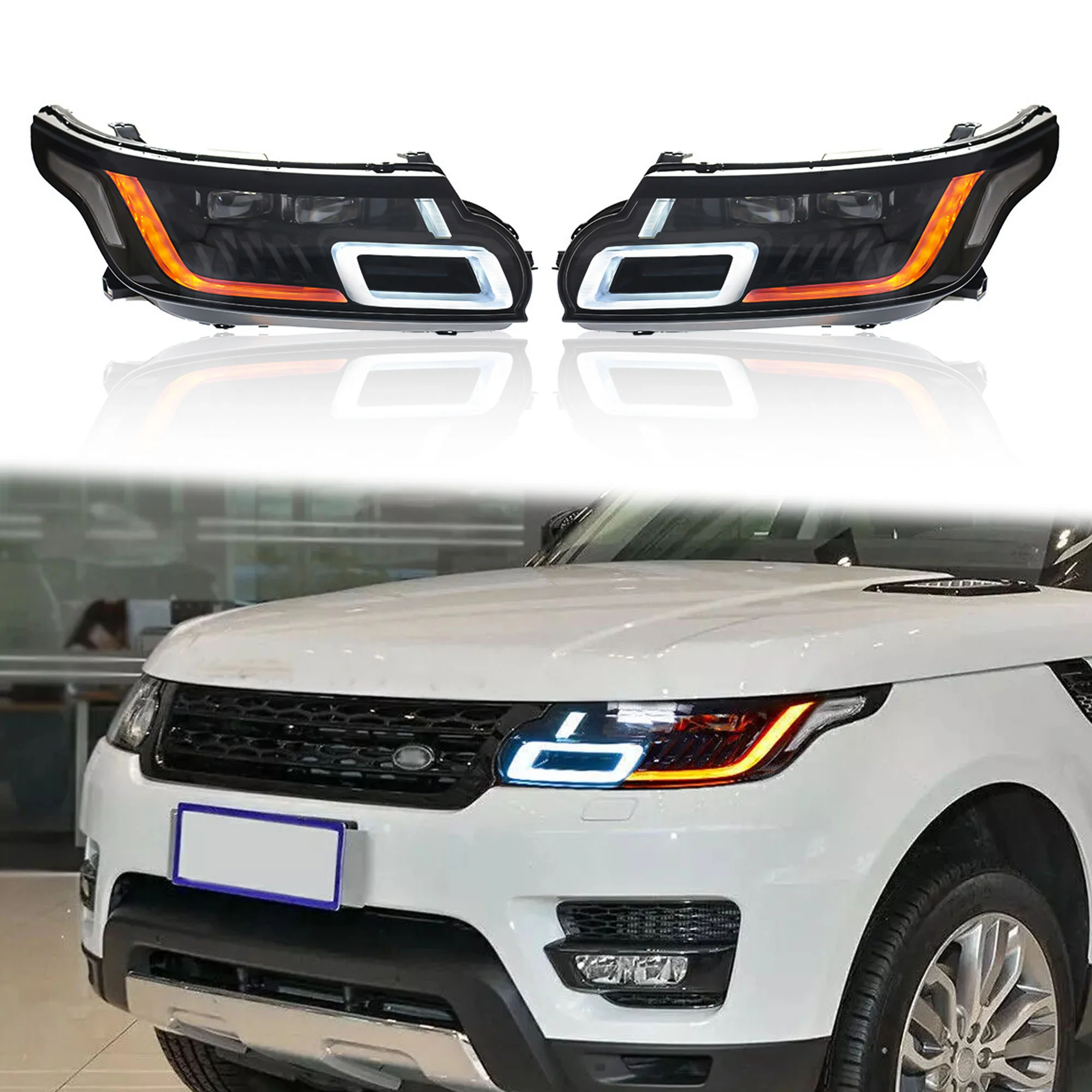 Pair LED Headlight Assembly For Land Rover Range Rover Sport 2014-2017