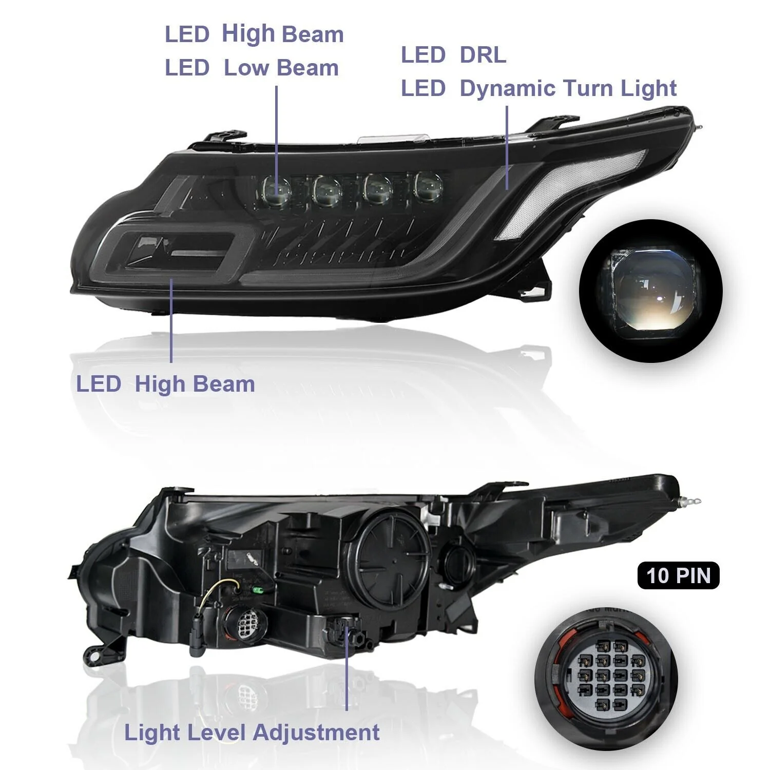 Pair LED Headlight Assembly For Land Rover Range Rover Sport 2014-2017 - Image 13