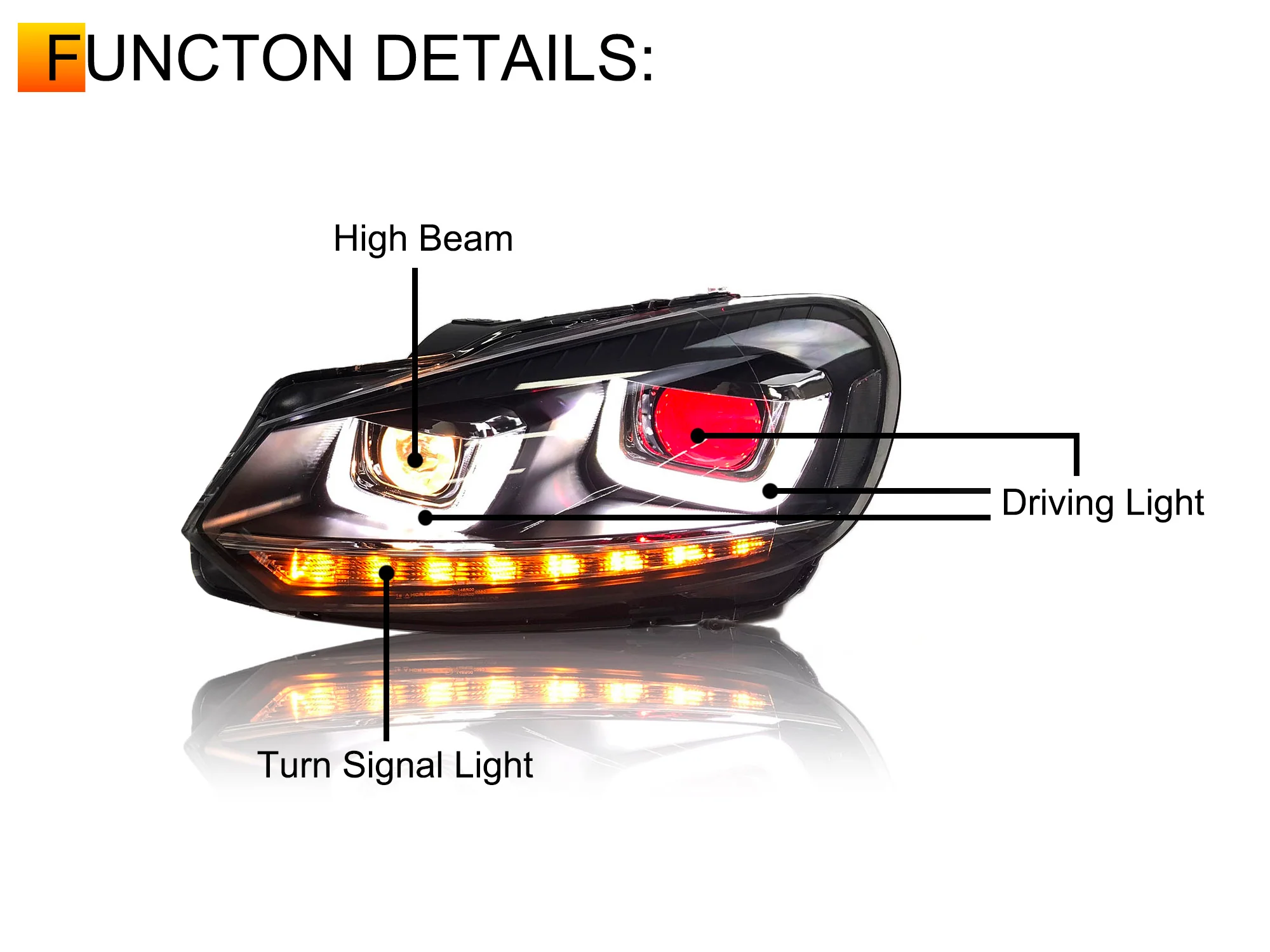 Pair LED Headlights Demon Head Lamps Sequential for VW Volkswagen Golf6 MK6 TDI TSI GTD LPG 2010-2013 - Image 15