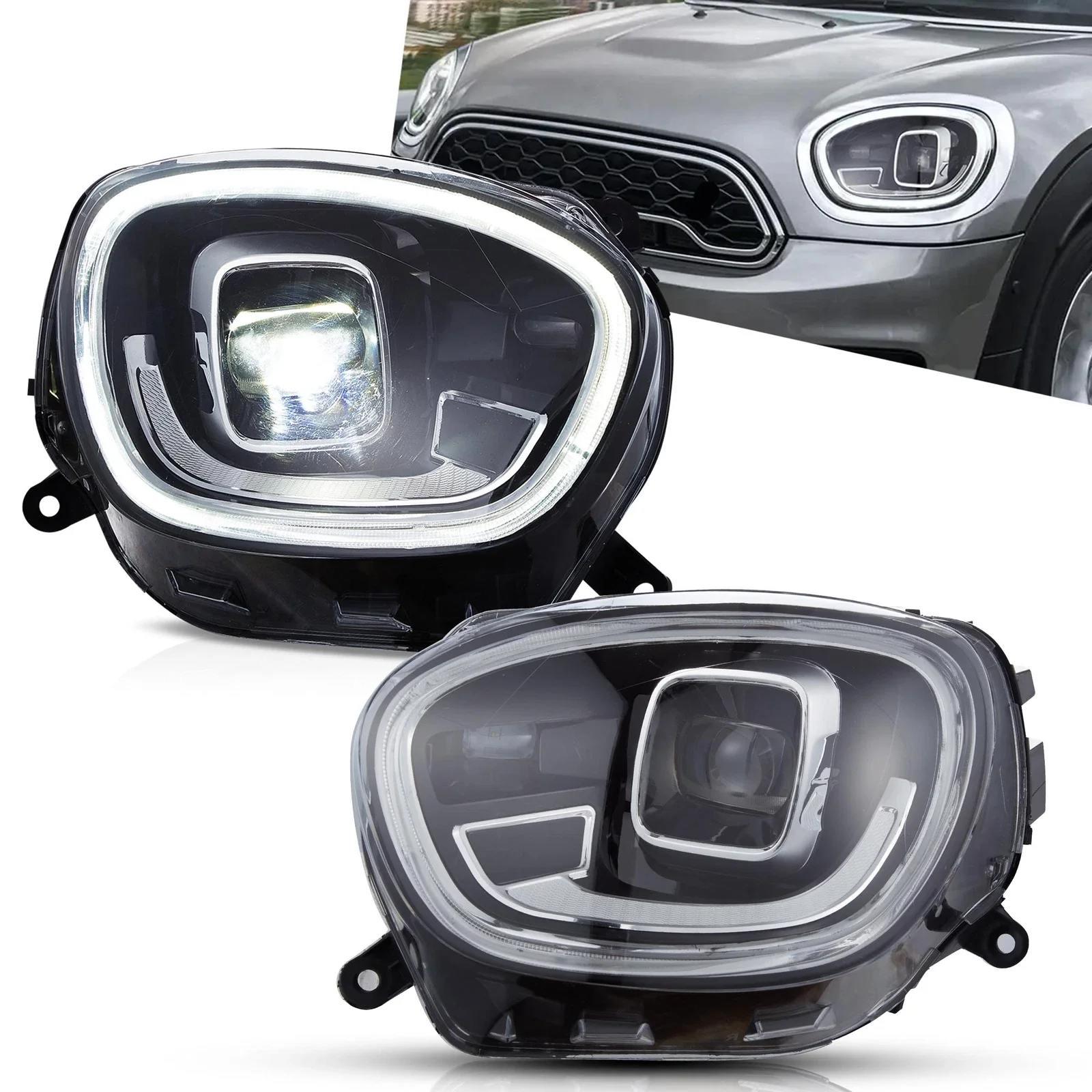 Pair LED Headlights w/ Animated DRL For Mini Cooper Countryman F60 2017–2020