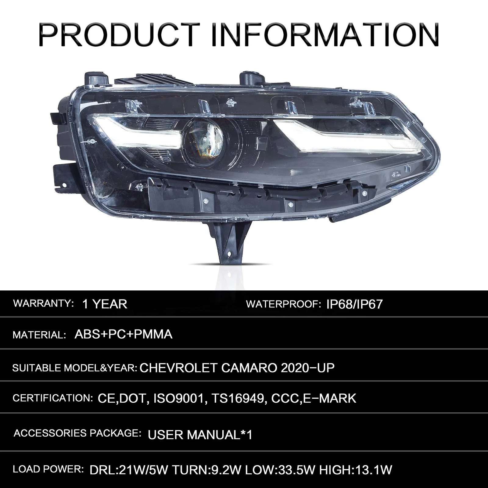 2x Headlights Set LED for Chevrolet Chevy Camaro 2019-2024 Coupe Convertible - Image 7