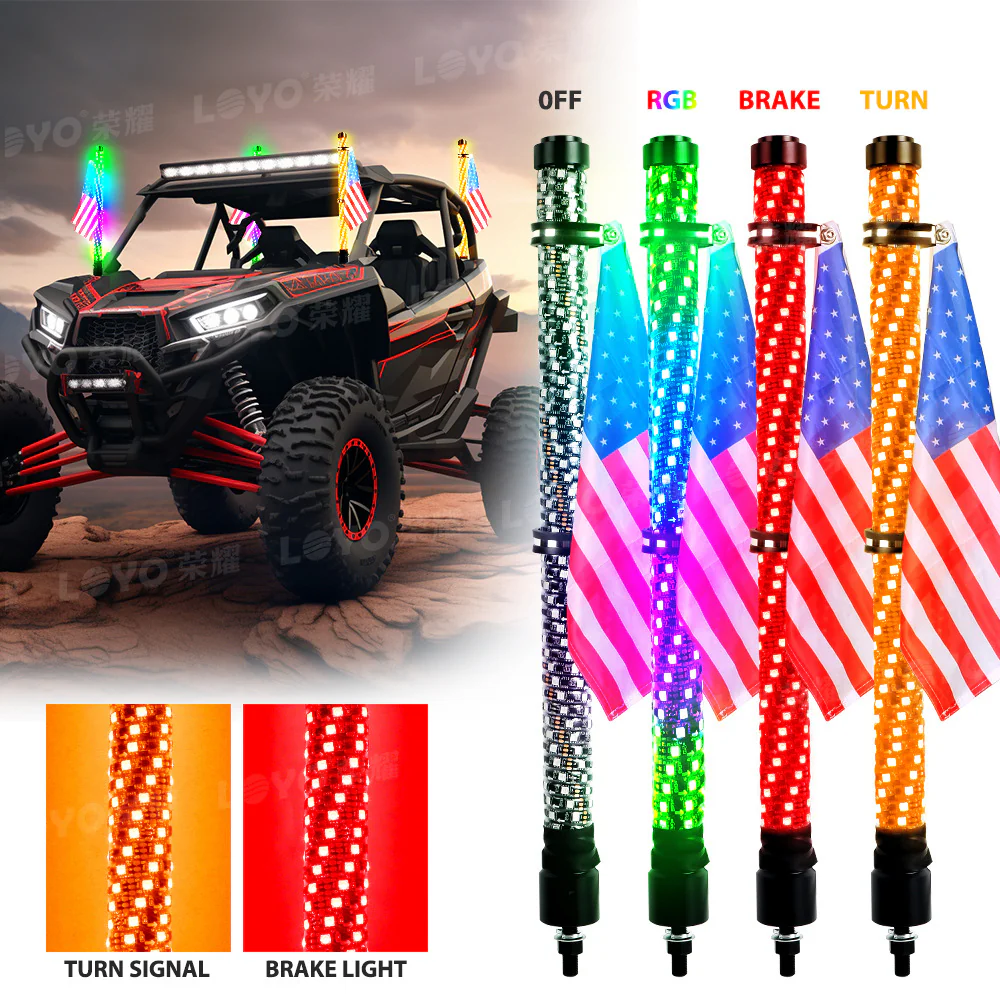 Pair Spiral LED Fat Whip Light Antenna RGB Chasing For Can-am X3 RZR UTV ATV 2FT - Image 5