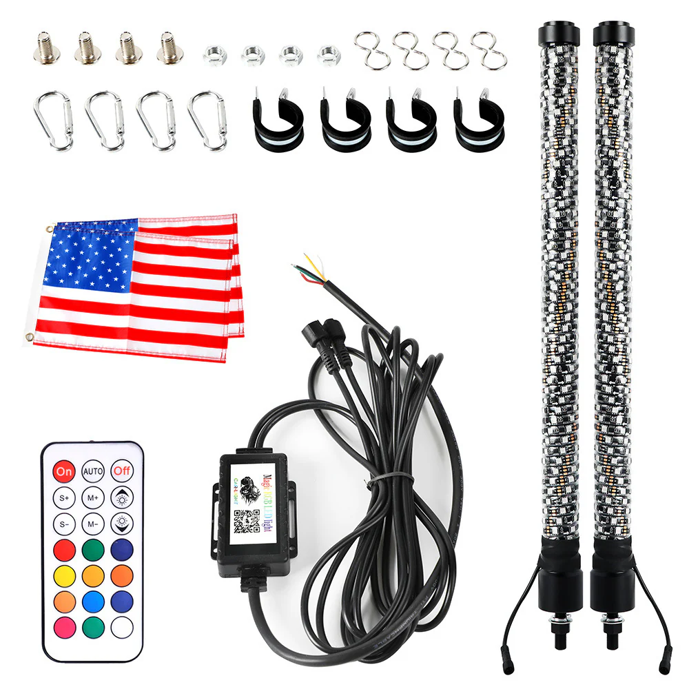 Pair Spiral LED Fat Whip Light Antenna RGB Chasing For Can-am X3 RZR UTV ATV 2FT - Image 6