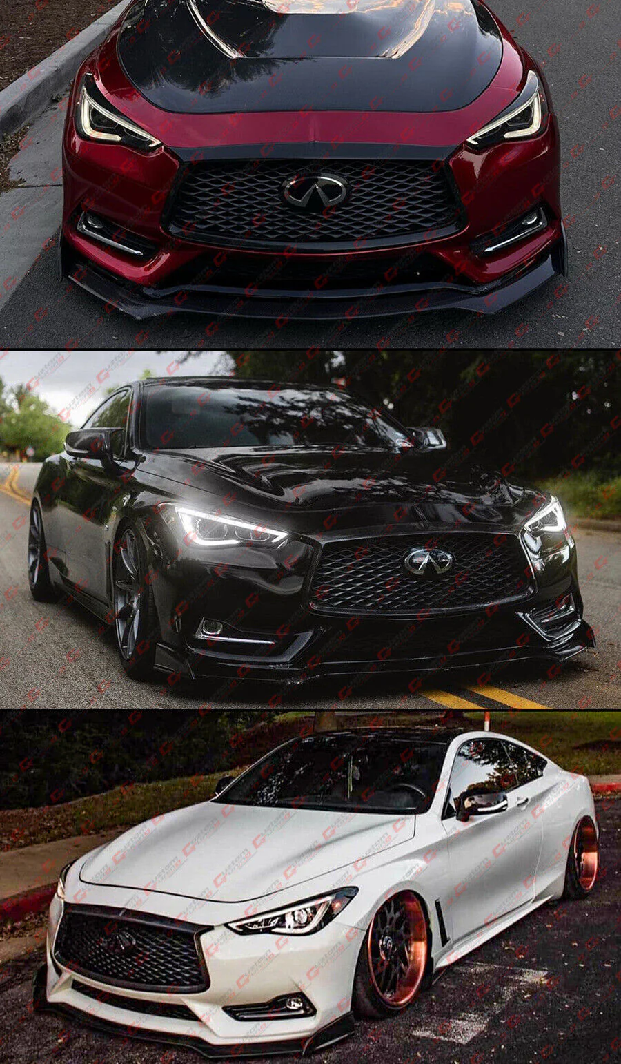 Primer Matte Black Front Bumper Lip Spoiler Splitter fit for INFINITI Q60 V37 2017-2022 - Image 2