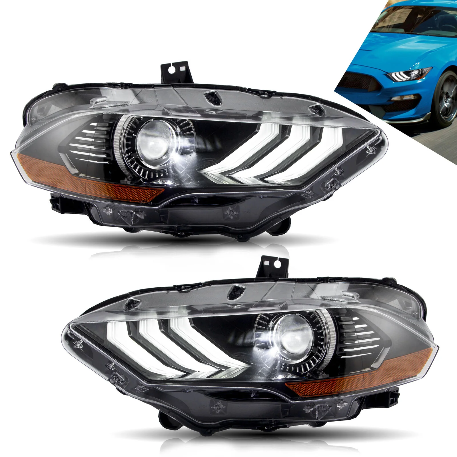 2PCS LED Projector Headlights For 2018-2021 Ford Mustang Headlamp Assembly