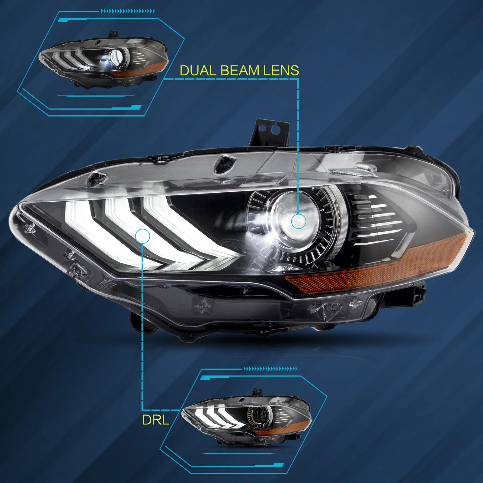2PCS LED Projector Headlights For 2018-2021 Ford Mustang Headlamp Assembly - Image 6