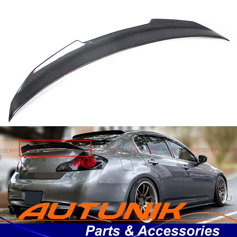 PSM Style Carbon Fiber High Kick Duckbill Trunk Spoiler for 2007–2015 Infiniti G35 G37 Q40 Sedan