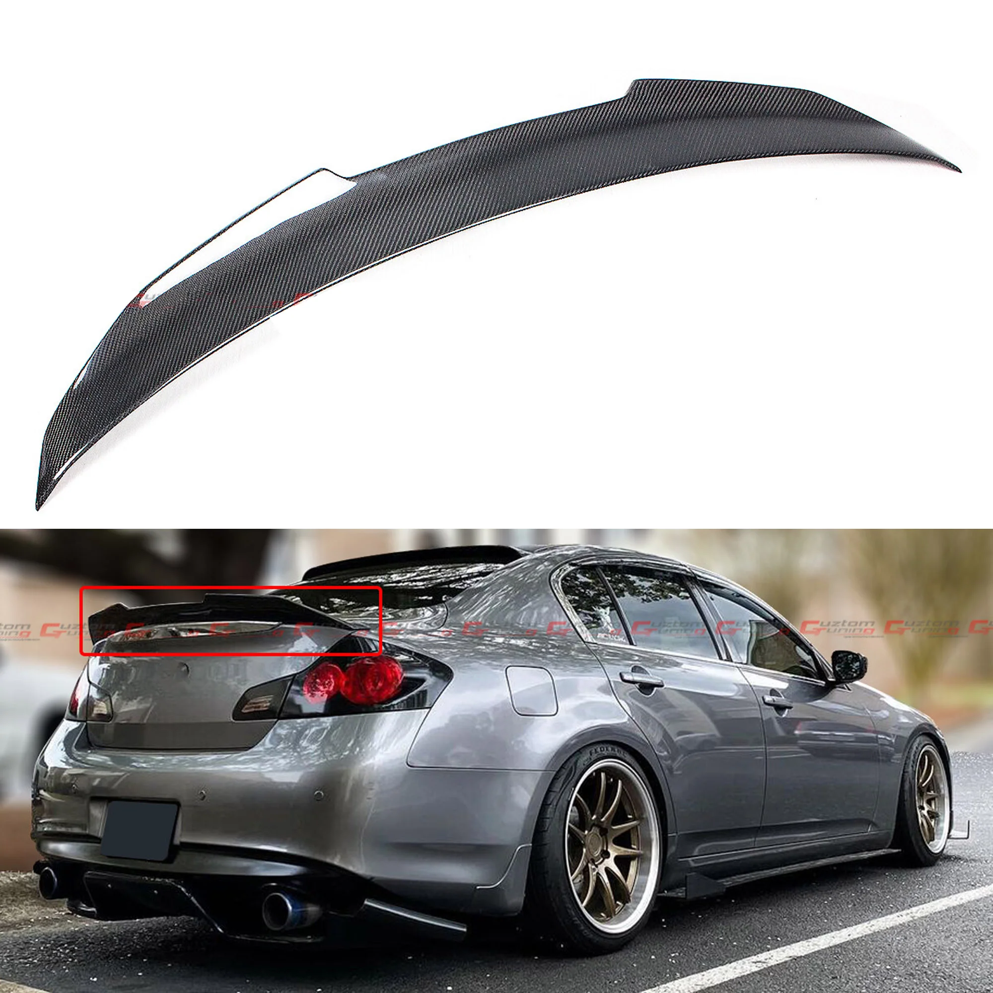 PSM Style Carbon Fiber High Kick Duckbill Trunk Spoiler for 2007–2015 Infiniti G35 G37 Q40 Sedan - Image 2