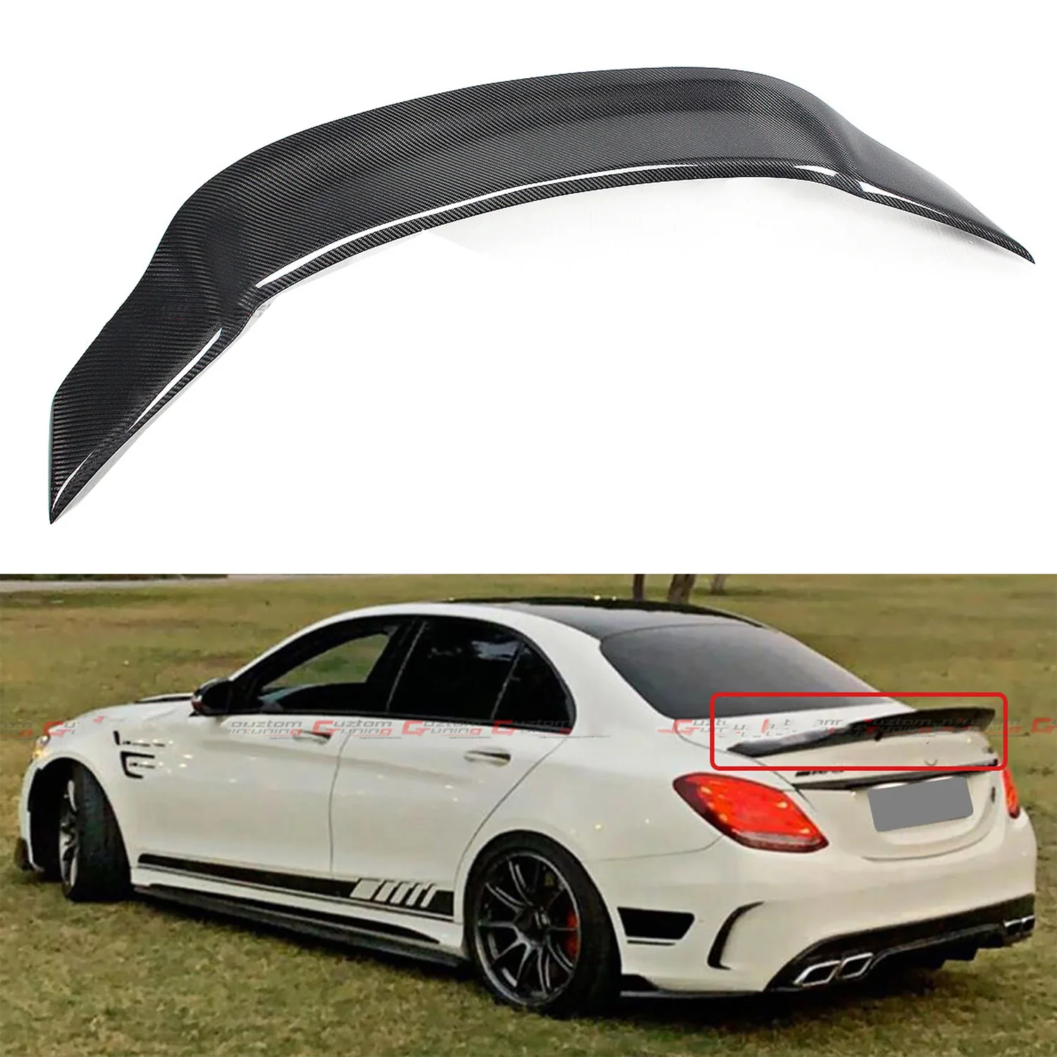 Real Carbon Fiber Rear Trunk Spoiler Wing for Mercedes W205 C-Class Sedan C300 C450 C43 C63 AMG 2015-2021