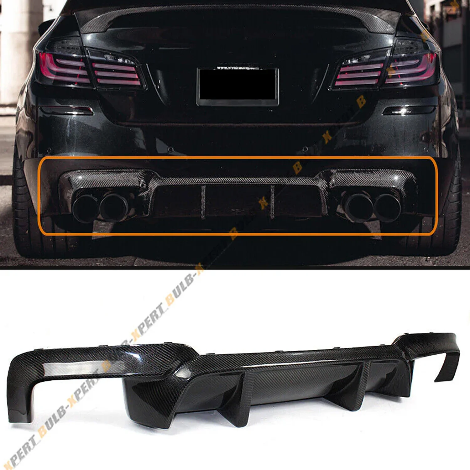Real Carbon Fiber Rear Diffuser BMW F10 5 Series 535i 528i 2010-2016 M-Sport