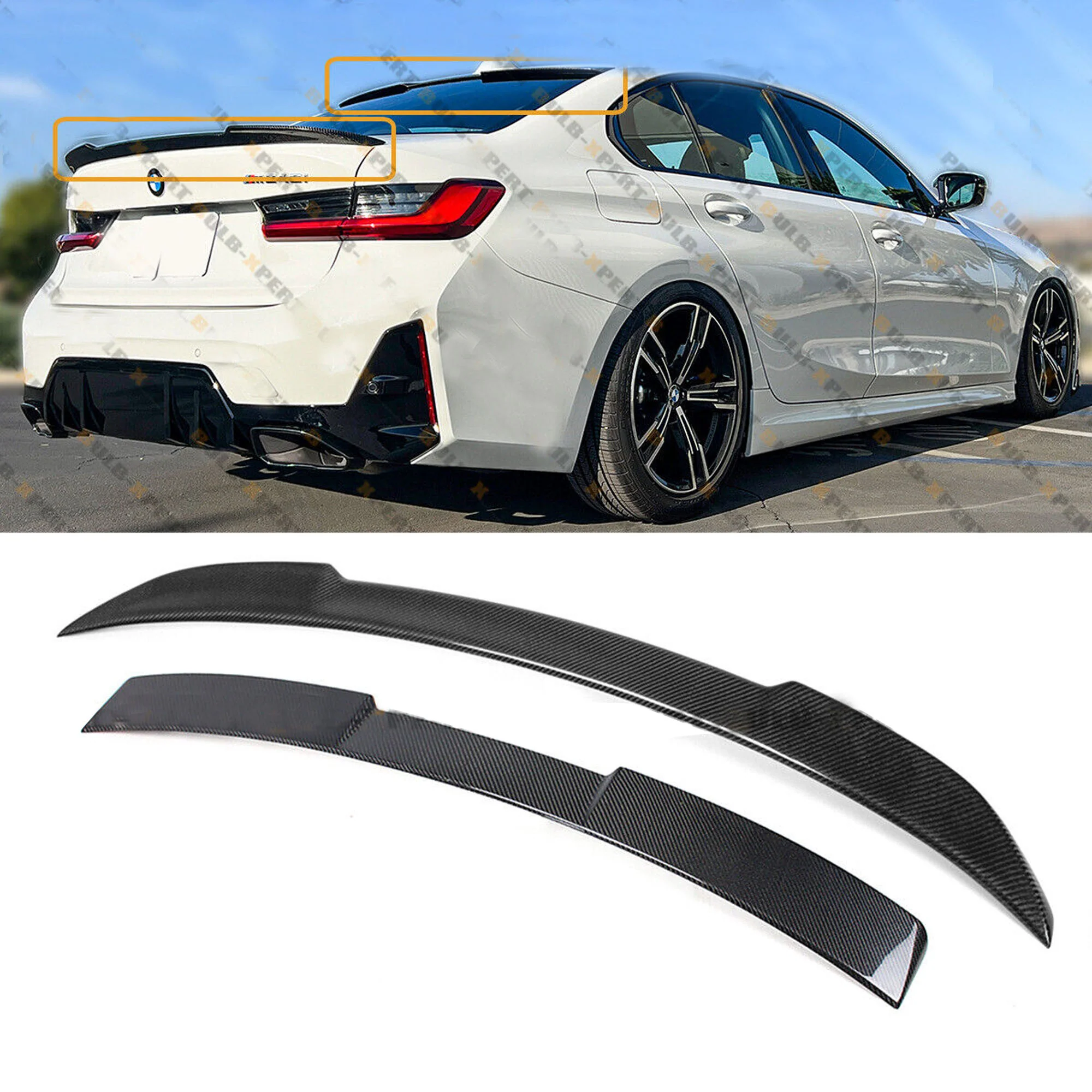 Real Carbon Fiber Rear Trunk Spoiler & Roof Window Wing BMW G20 330i G80 M3 2019-2024 - Image 2