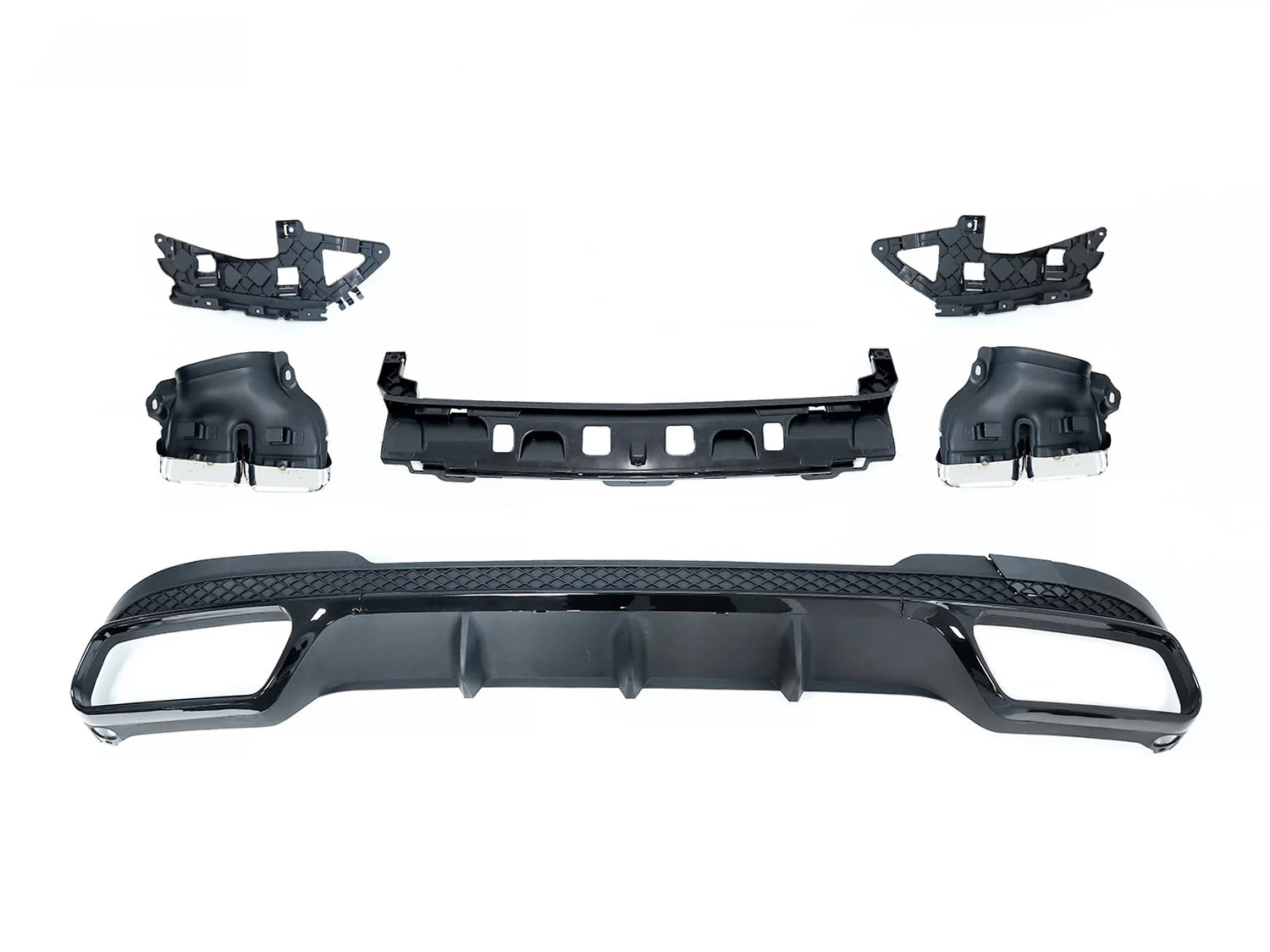 Black Diffuser & Chrome Tips for Mercedes W212 E200 E250 E300 E350 E400 E500 E550 E63 AMG Sedan 2014-2016 - Image 3