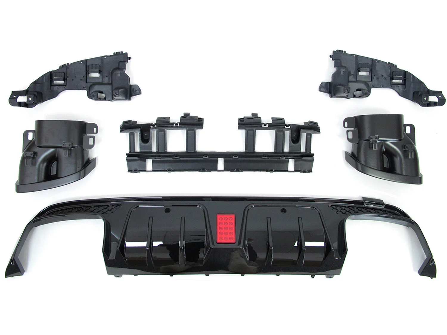 Black Rear Diffuser w/ LED + Black Exhaust Tips For 15-21 Mercedes W205 Sedan C300 C450 C43 AMG - Image 7