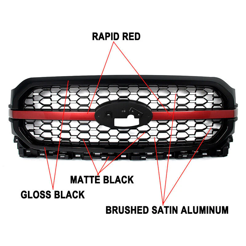 Red/Black Front Upper Bumper Grille Fit For 2021-2023 Ford F-150 F150 Platinum New - Image 3