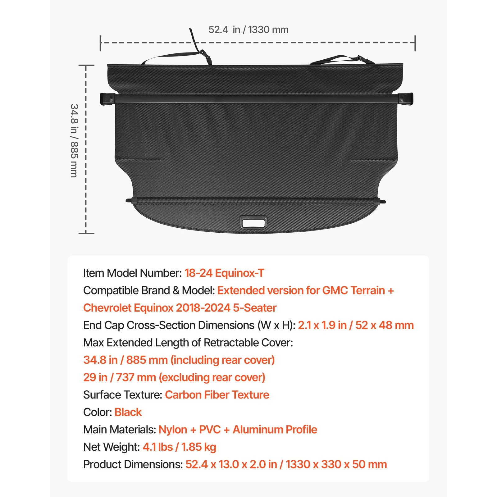 Retractable Rear Cargo Cover For Chevy Equinox / GMC Terrain 2018–2024 Security Shield - Image 7
