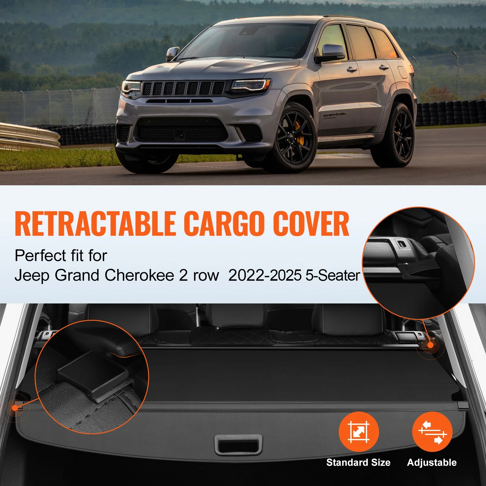 Retractable Rear Cargo Cover For Jeep Grand Cherokee 2-Row 2022–2024 Security Shield - Image 2