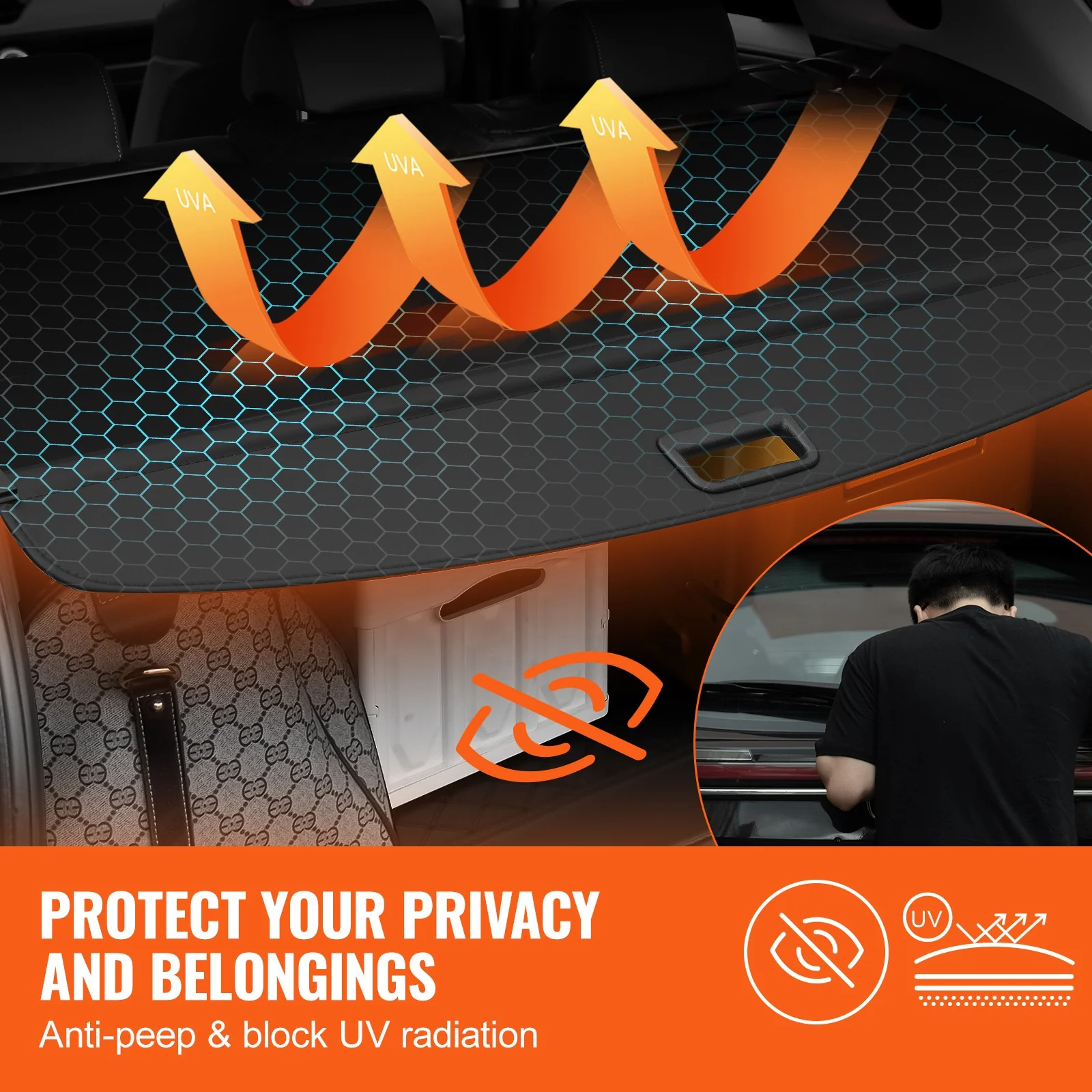 Retractable Rear Cargo Cover For Jeep Grand Cherokee 2-Row 2022–2024 Security Shield - Image 3