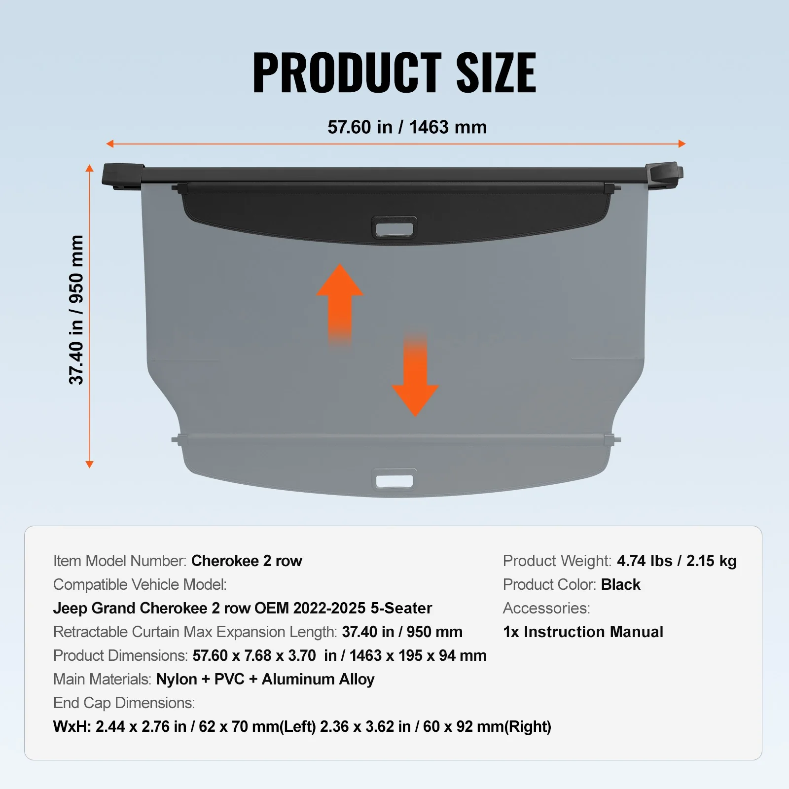 Retractable Rear Cargo Cover For Jeep Grand Cherokee 2-Row 2022–2024 Security Shield - Image 7