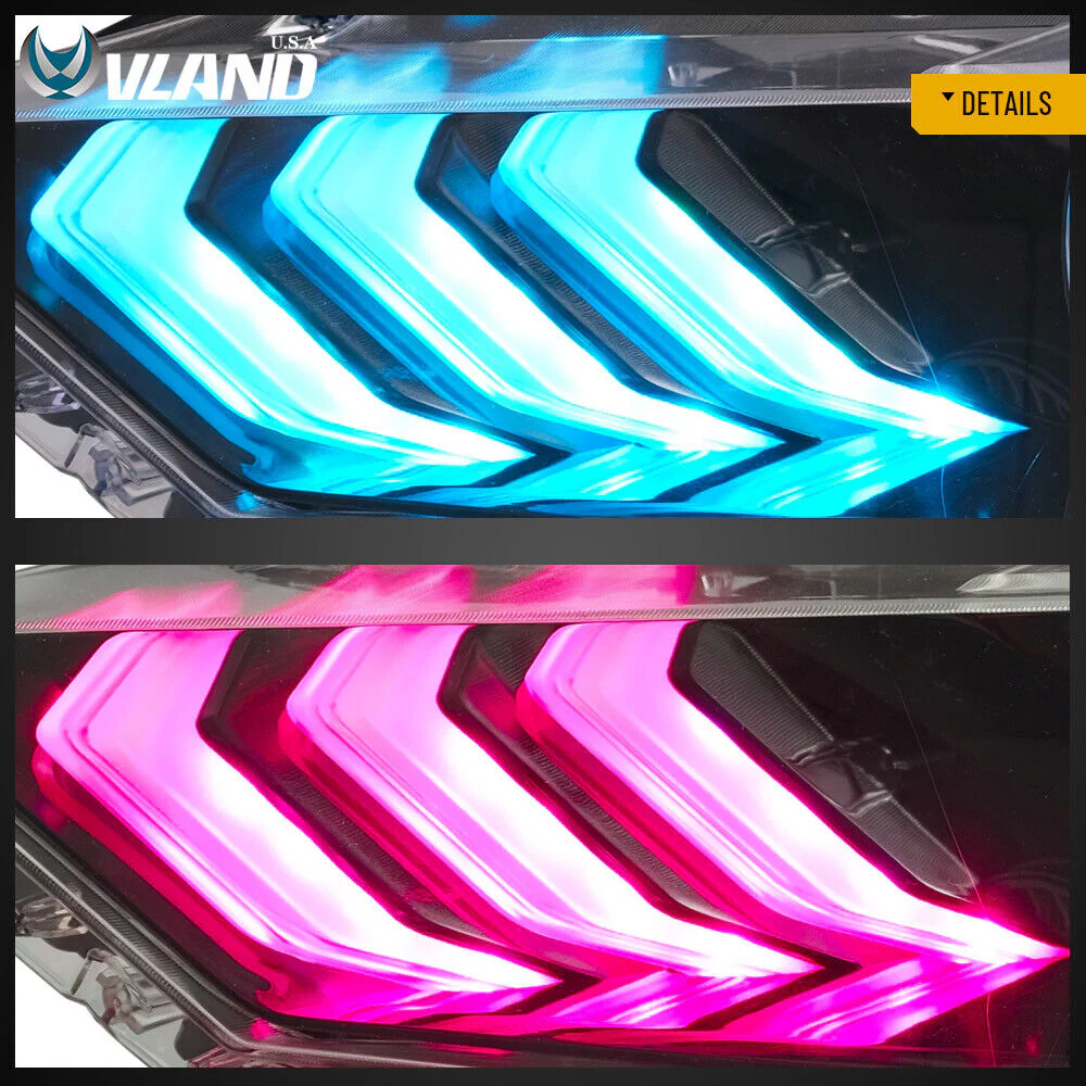 RGB LED Headlights For 2018-2023 Ford Mustang Color Change Front Lamps Sequential Turn - Image 11