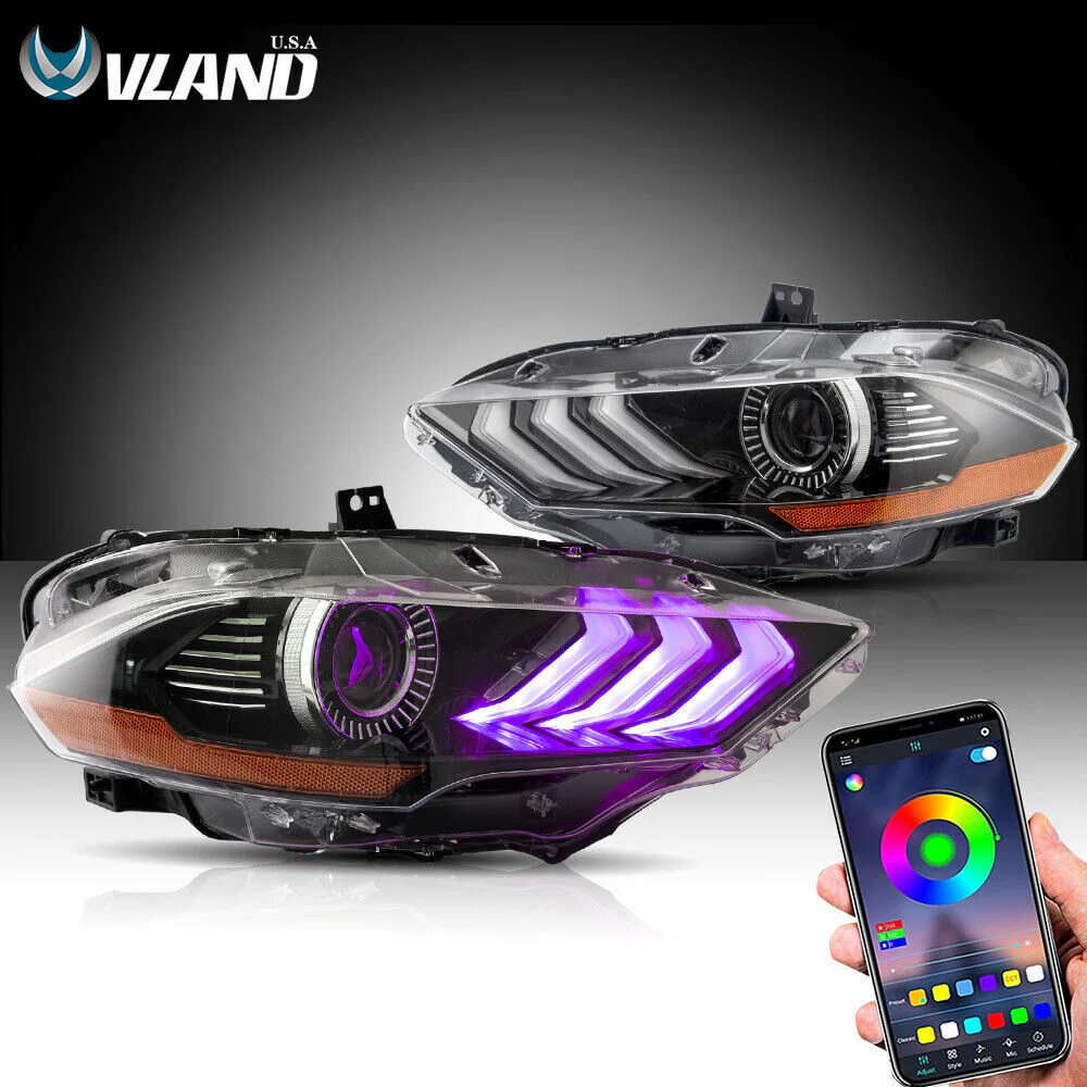 RGB LED Headlights For 2018-2023 Ford Mustang Color Change Front Lamps Sequential Turn - Image 12