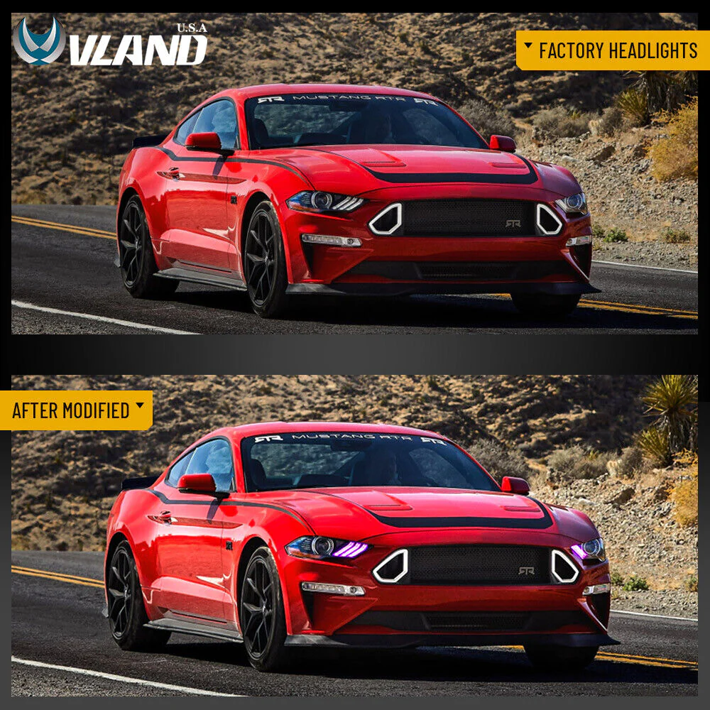 RGB LED Headlights For 2018-2023 Ford Mustang Color Change Front Lamps Sequential Turn - Image 2