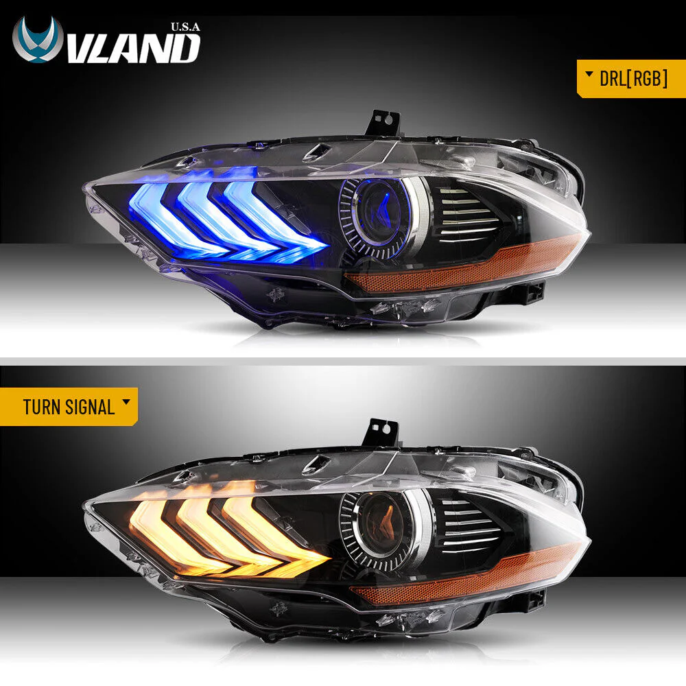 RGB LED Headlights For 2018-2023 Ford Mustang Color Change Front Lamps Sequential Turn - Image 5