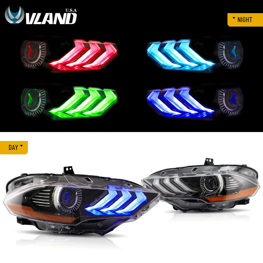 RGB LED Headlights For 2018-2023 Ford Mustang Color Change Front Lamps Sequential Turn - Image 7