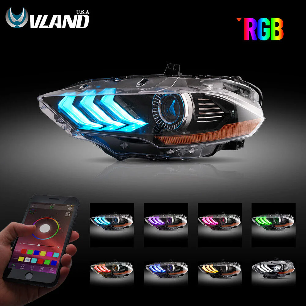 RGB LED Headlights For 2018-2023 Ford Mustang Color Change Front Lamps Sequential Turn - Image 8