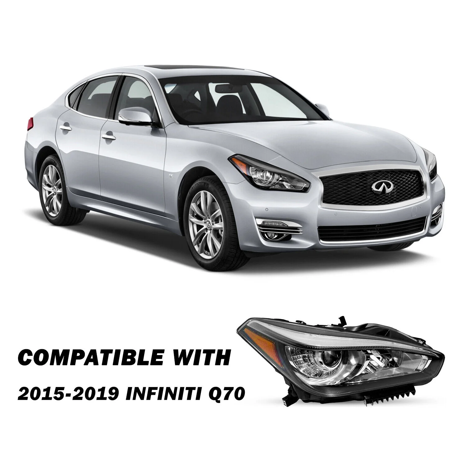 Right Passenger For 2015-2019 Infiniti Q70 Headlight Assembly w/o AFS Headlamp - Image 2