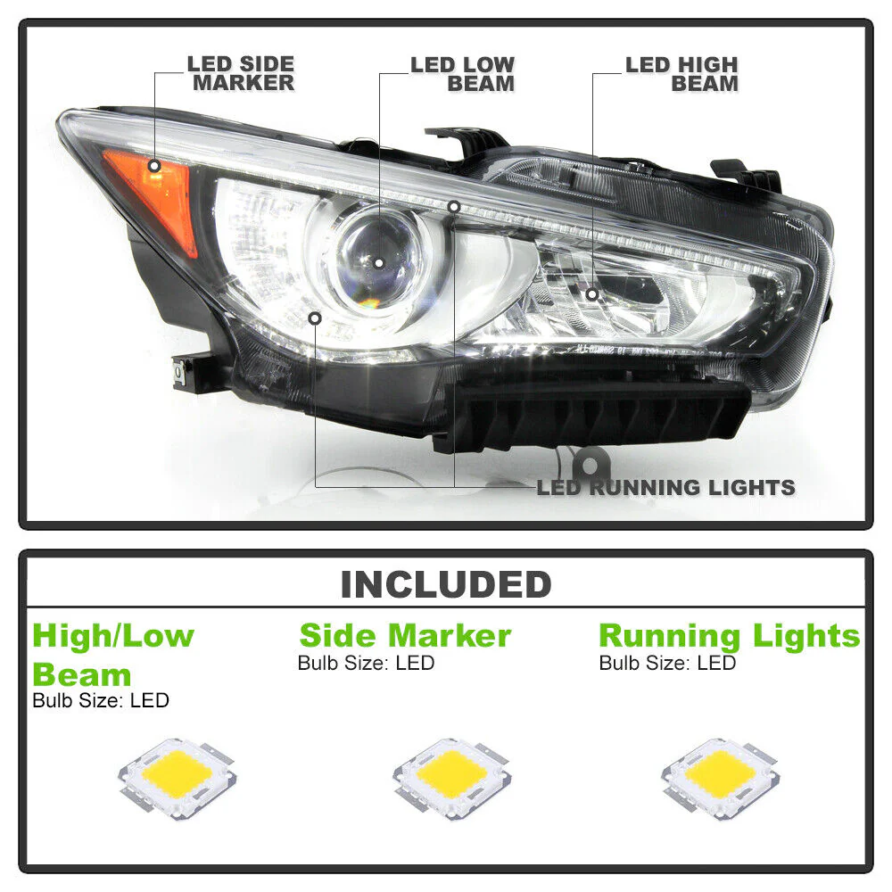 Right Side For 2014-2022 Infiniti Q50 w/o AFS DRL Projector Headlight Headlamp - Passenger - Image 3