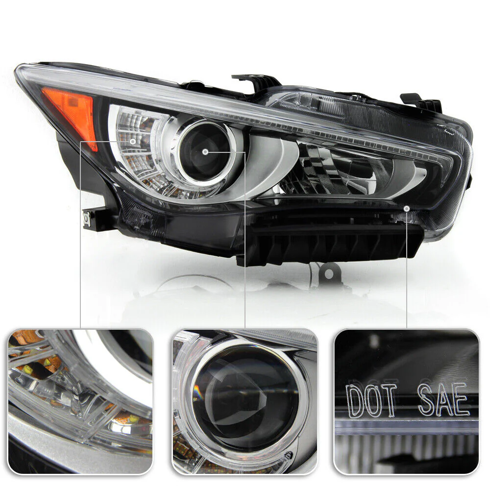 Right Side For 2014-2022 Infiniti Q50 w/o AFS DRL Projector Headlight Headlamp - Passenger - Image 5