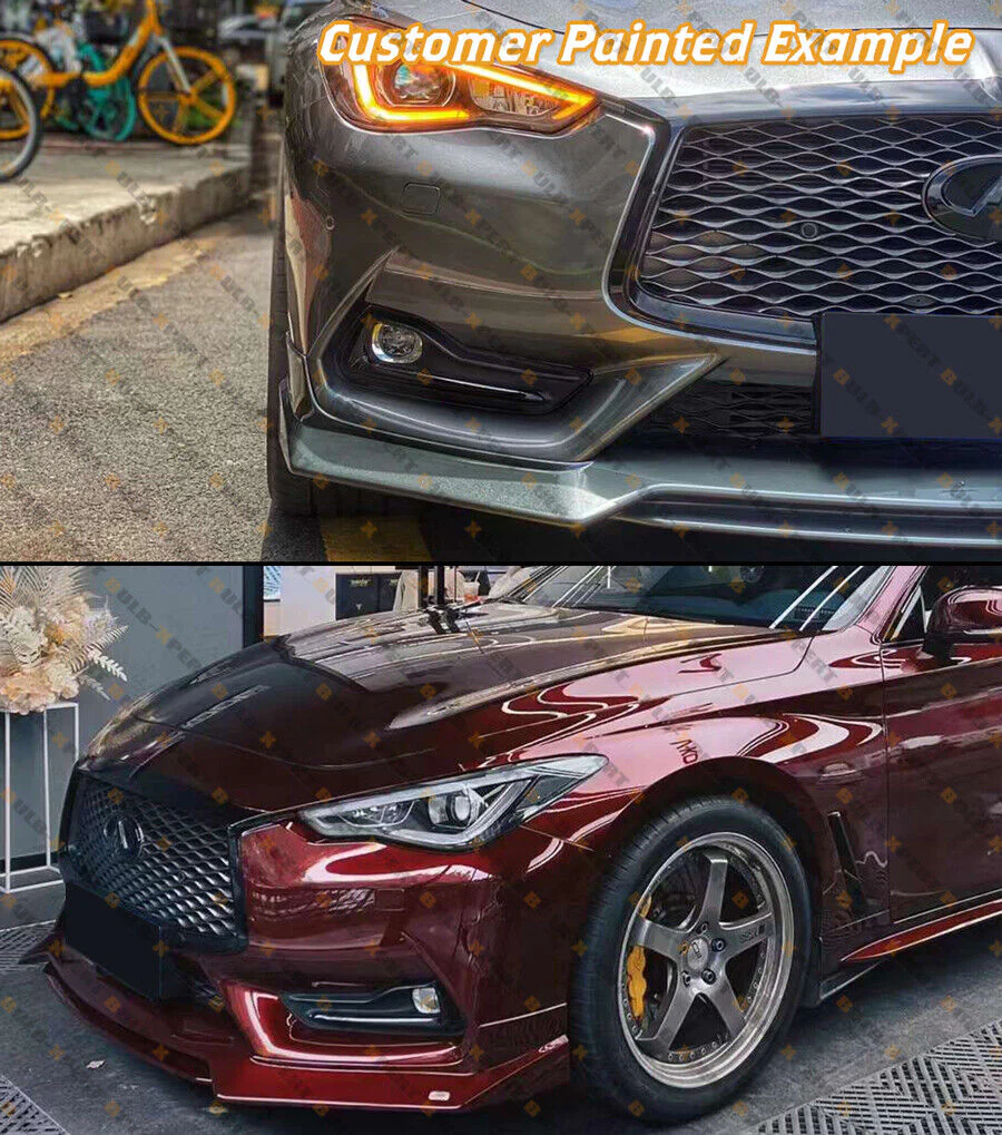 RS Style Double-Deck PU Front Bumper Lip Spoiler For 2017-2022 Infiniti Q60 - Image 5