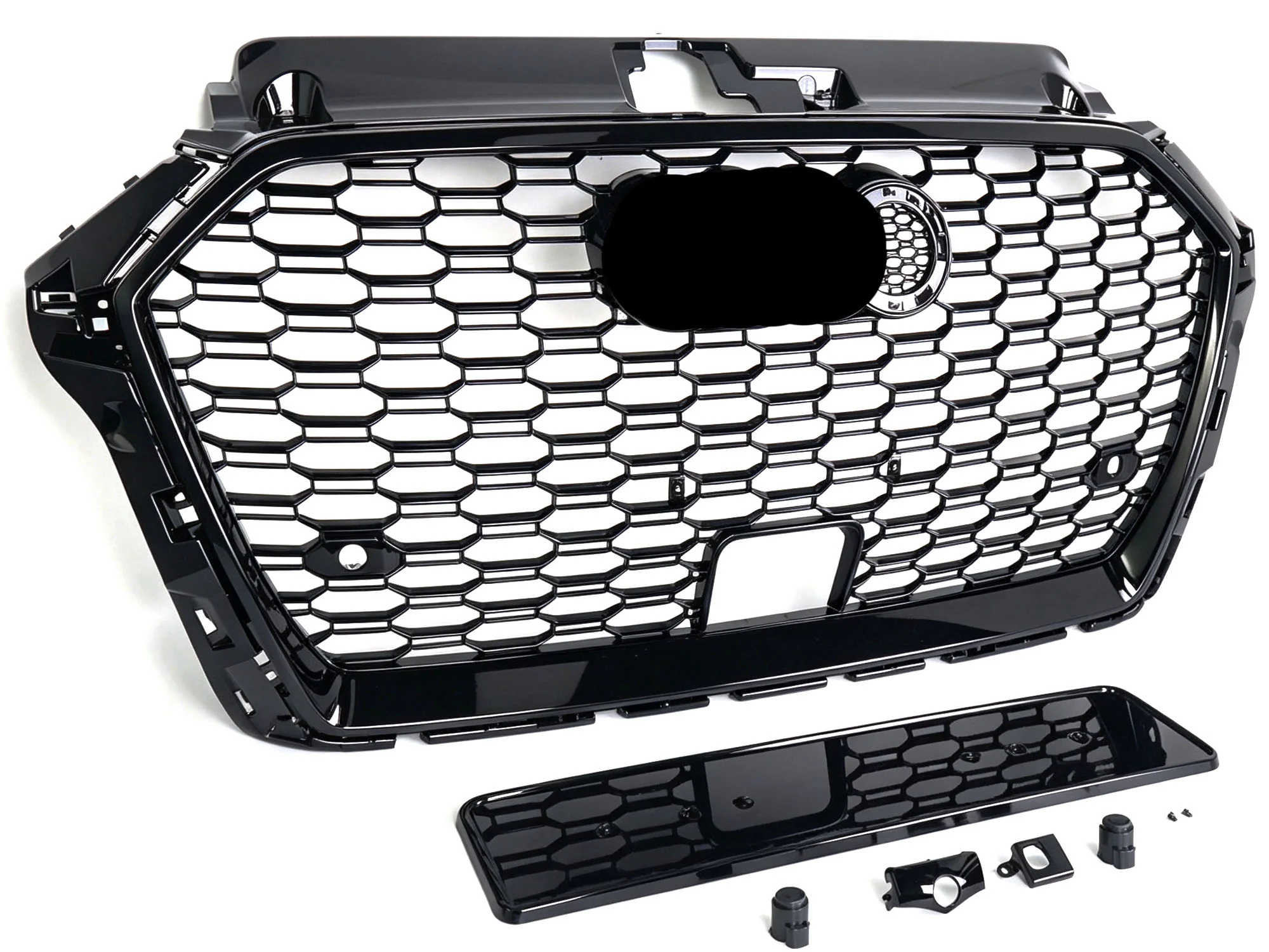 Gloss Black Honeycomb Front Bumper Grille Grill RS3 Style Fit 2017-2020 Audi A3 8V S3 With ACC - Image 10