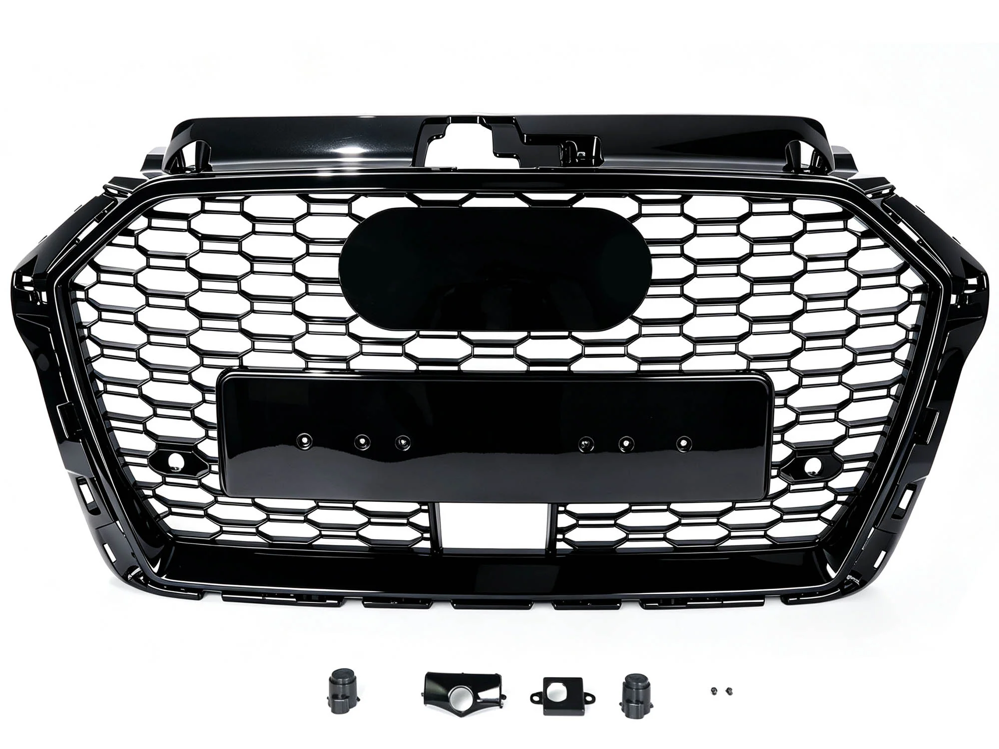 Gloss Black Honeycomb Front Bumper Grille Grill RS3 Style Fit 2017-2020 Audi A3 8V S3 With ACC - Image 5