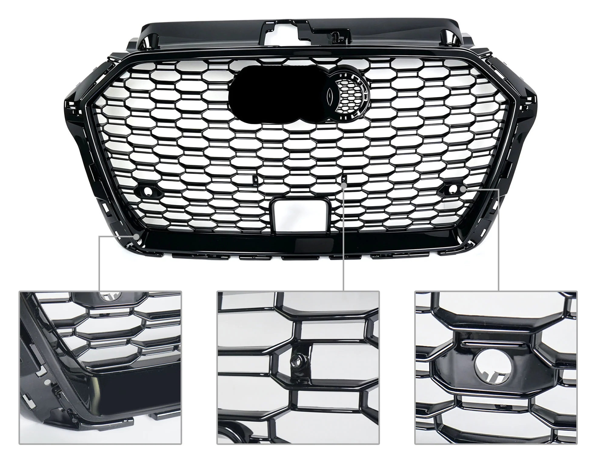 Gloss Black Honeycomb Front Bumper Grille Grill RS3 Style Fit 2017-2020 Audi A3 8V S3 With ACC - Image 9